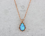 14K Gold Opal Necklace ,Pear Stone Turquoise Charm