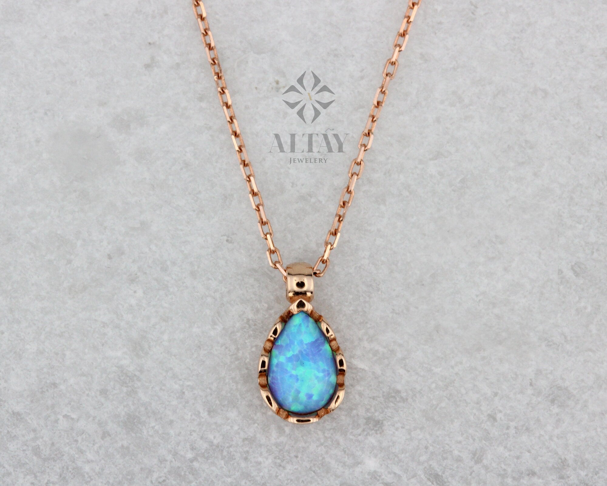 14K Gold Opal Necklace ,Pear Stone Turquoise Charm, Tear Drop Shape Pendant, Dainty Gemstone Necklace,Colorful Sea Stone, Gift For Her