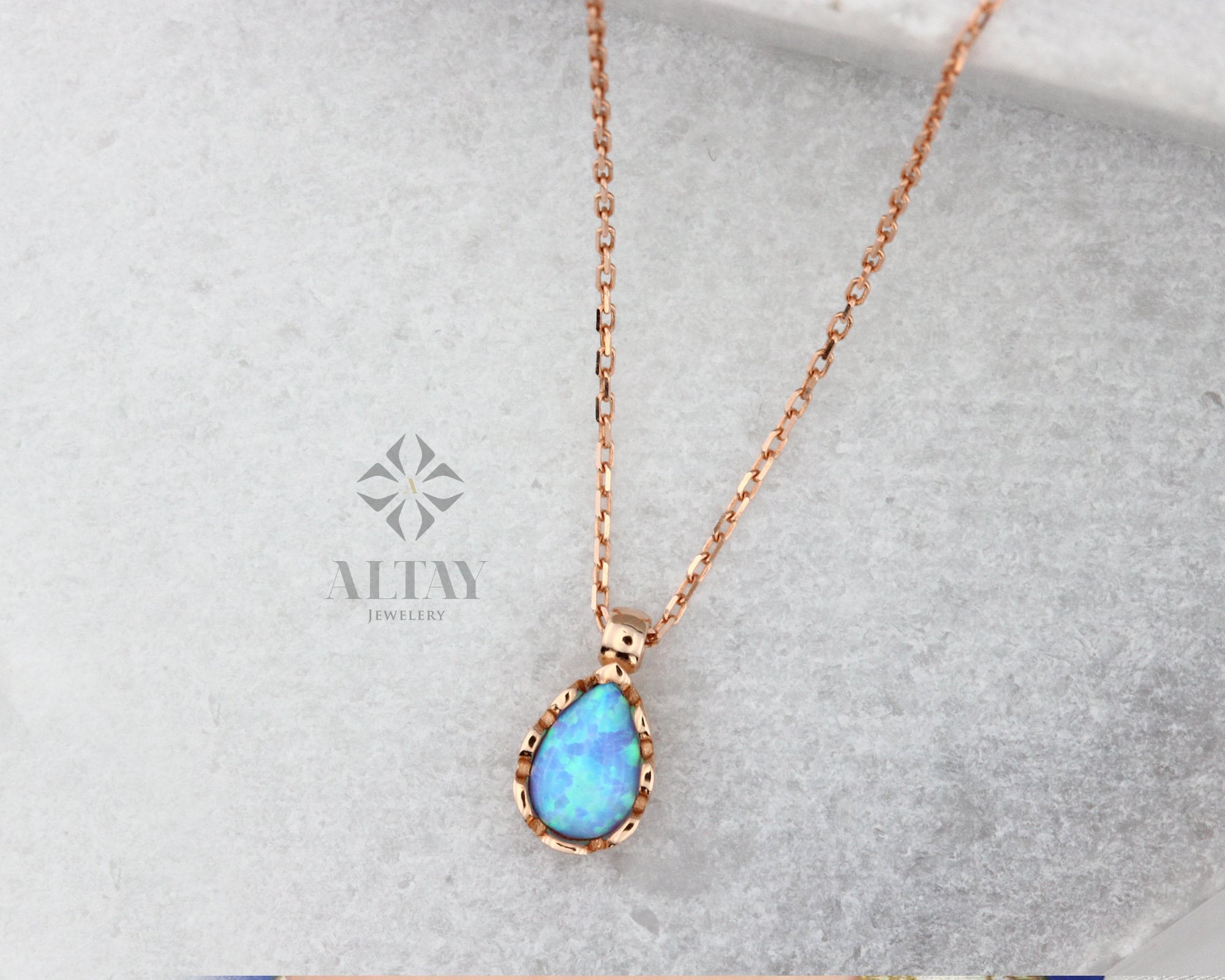 14K Gold Opal Necklace ,Pear Stone Turquoise Charm, Tear Drop Shape Pendant, Dainty Gemstone Necklace,Colorful Sea Stone, Gift For Her