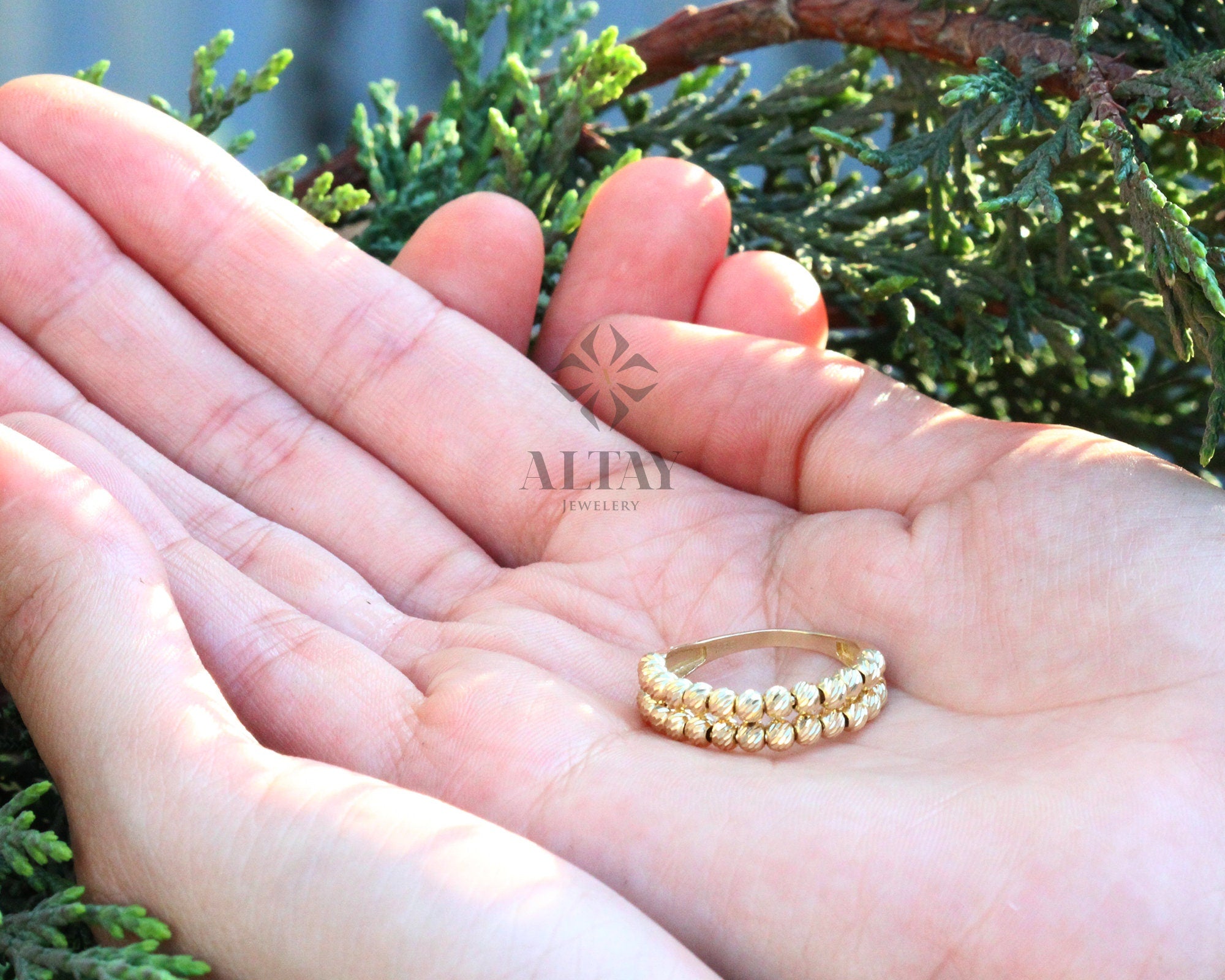 14K Gold Tiny Ball Ring, Beaded Wedding Band, Ball Half Eternity Ring, Dot Stacking Ring, Pointer Finger Ring, Small Bead Ring, Wedding Ring