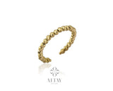 14K Solid Gold Dorica Balls Beaded Ring, Single Line Mini Balls