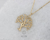 14K Solid Gold Tree Necklace, Tree of Life Pendant