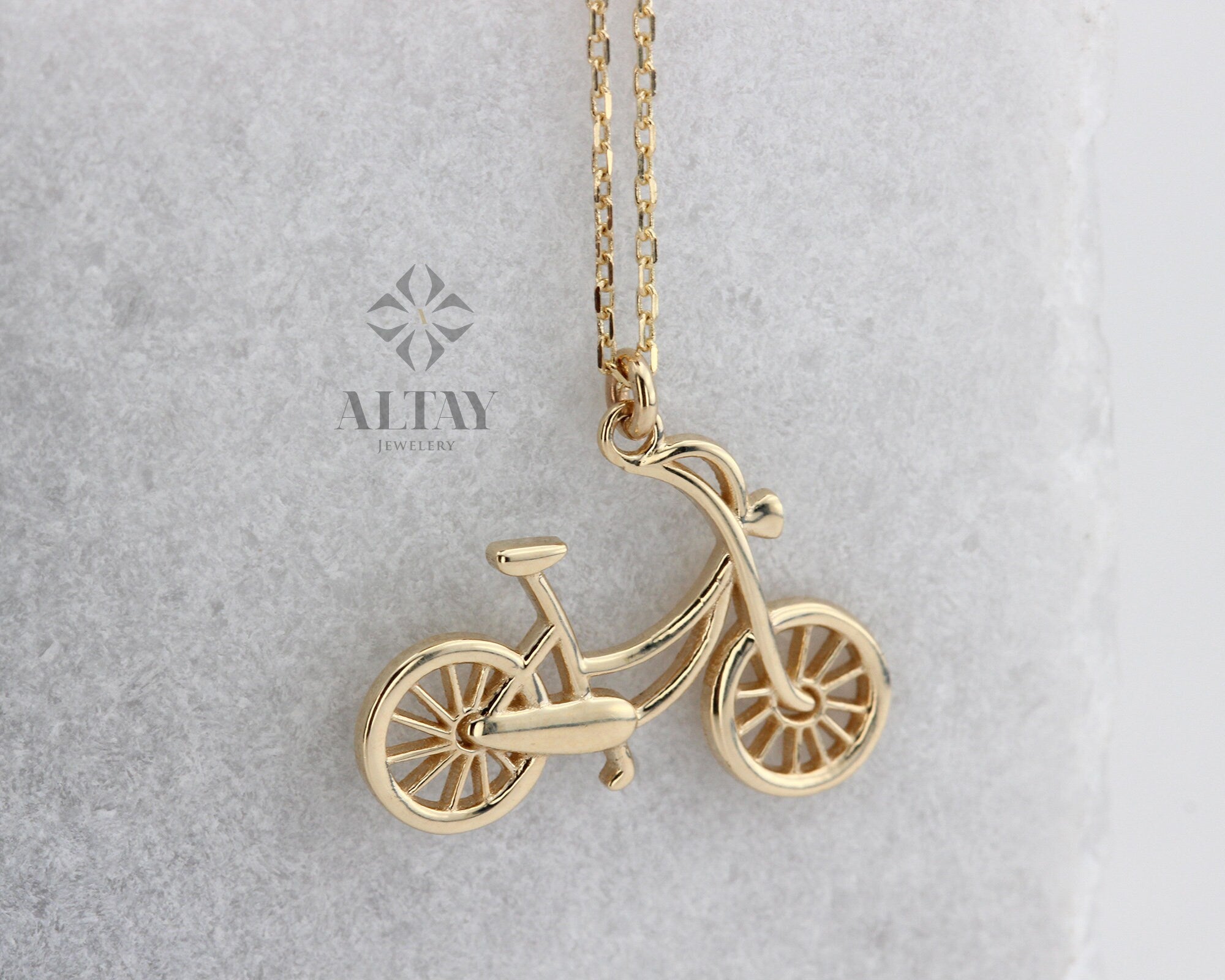 14K Solid Gold Bike Pendant, Cute Bicycle Necklace, Sports Jewelry, Cyclists Gift, Minimalist Unique Gift, Inspirational Jewelry, Delicate