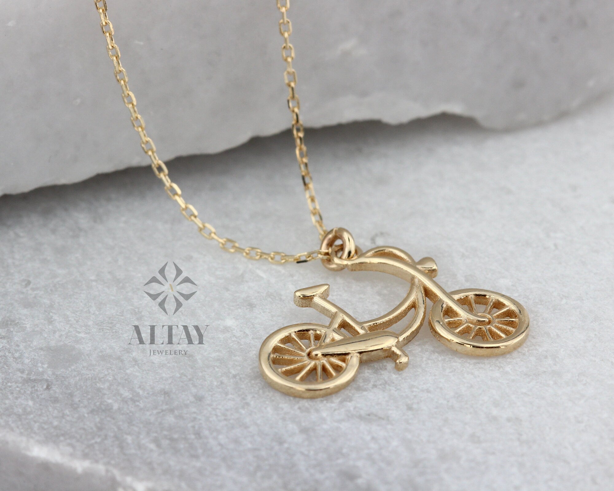 14K Solid Gold Bike Pendant, Cute Bicycle Necklace, Sports Jewelry, Cyclists Gift, Minimalist Unique Gift, Inspirational Jewelry, Delicate