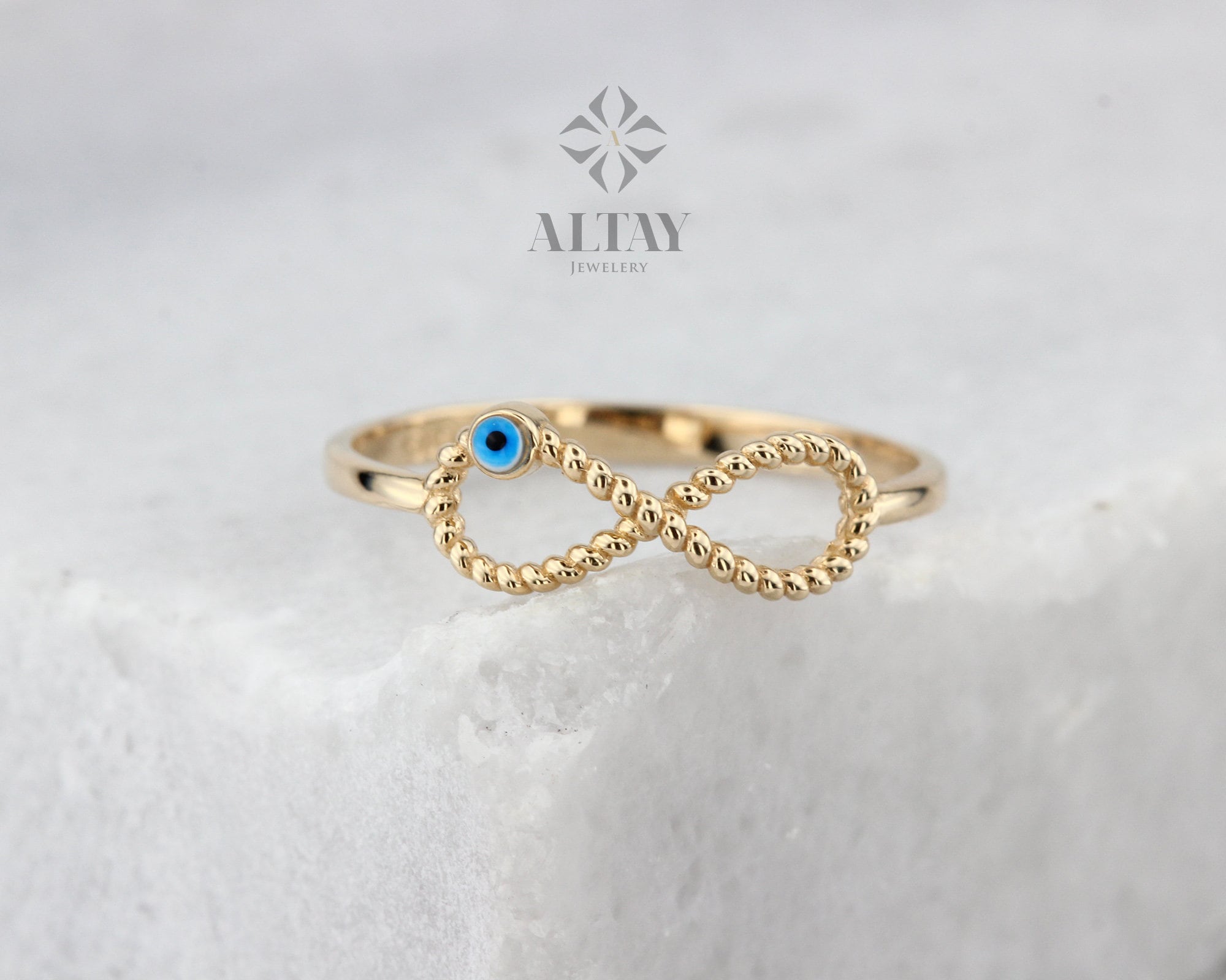 14K Gold Infinity Ring, Third Eye Ring, Minimalist Pinky Ring, Tiny Luck Symbol, Stackable Protection Ring, Evil Eye Ring, Religious Jewelry