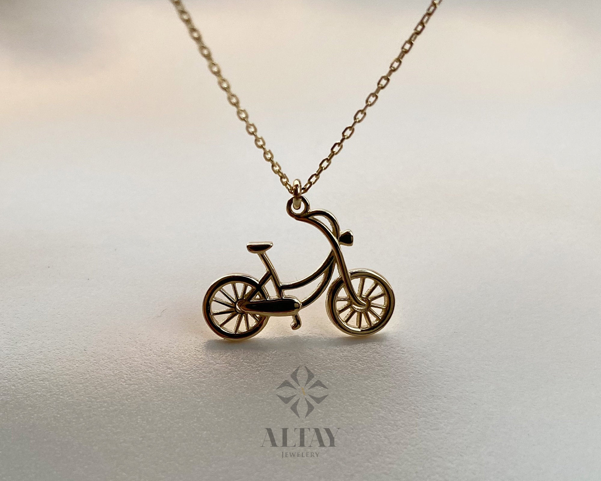 14K Solid Gold Bike Pendant, Cute Bicycle Necklace, Sports Jewelry, Cyclists Gift, Minimalist Unique Gift, Inspirational Jewelry, Delicate