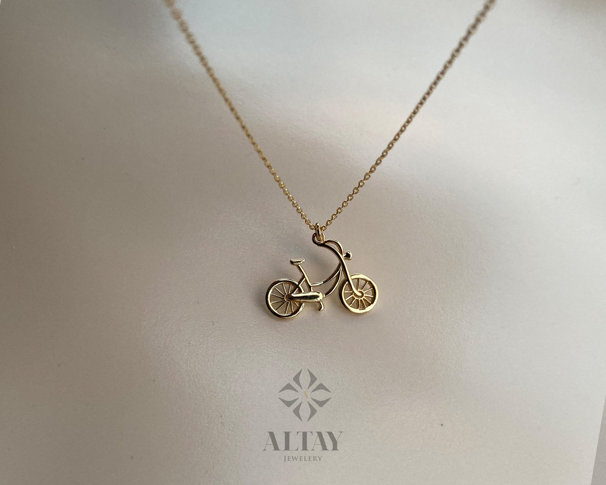 14K Solid Gold Bike Pendant, Cute Bicycle Necklace, Sports Jewelry, Cyclists Gift, Minimalist Unique Gift, Inspirational Jewelry, Delicate