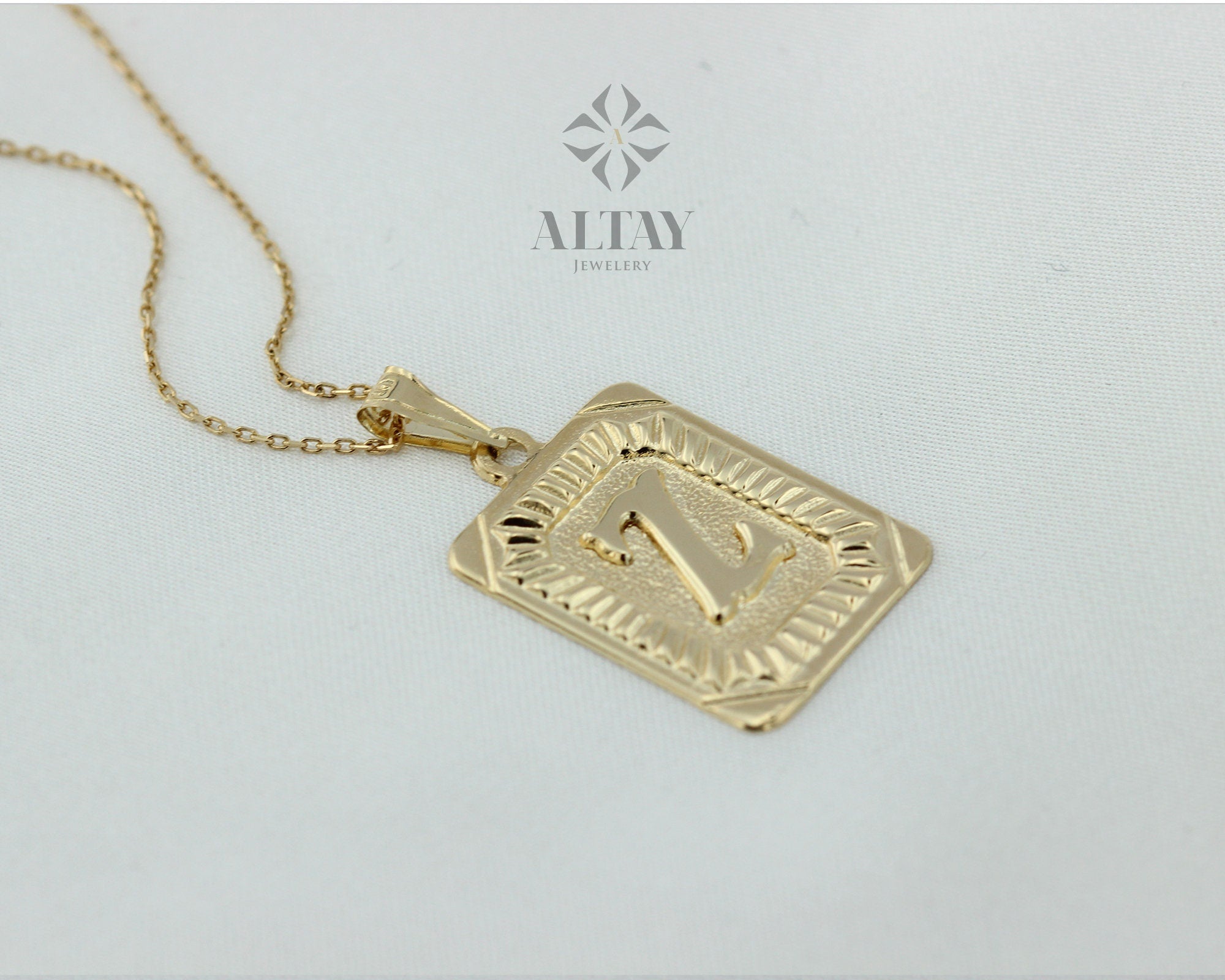 14K Gold Initial Necklace, Gold Letter Necklace, Square Block Letter, Custom Personalized Necklace, Medallion Necklace, Gift For Her Him