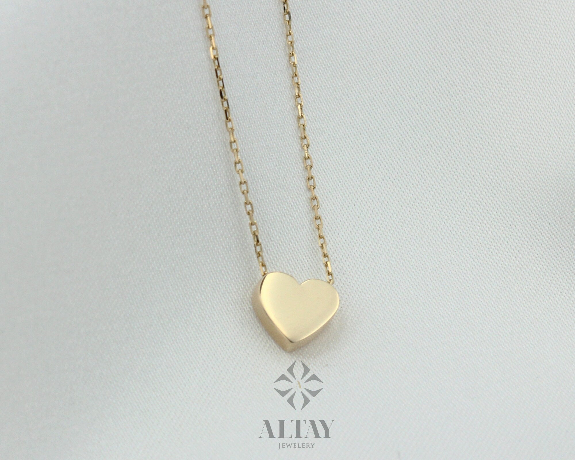 14K Gold Heart Necklace, Heart Shape Pendant, Heart Charm, Minimalist Dainty Love Choker, Good Fortune Symbol, Delicate Gift for Her