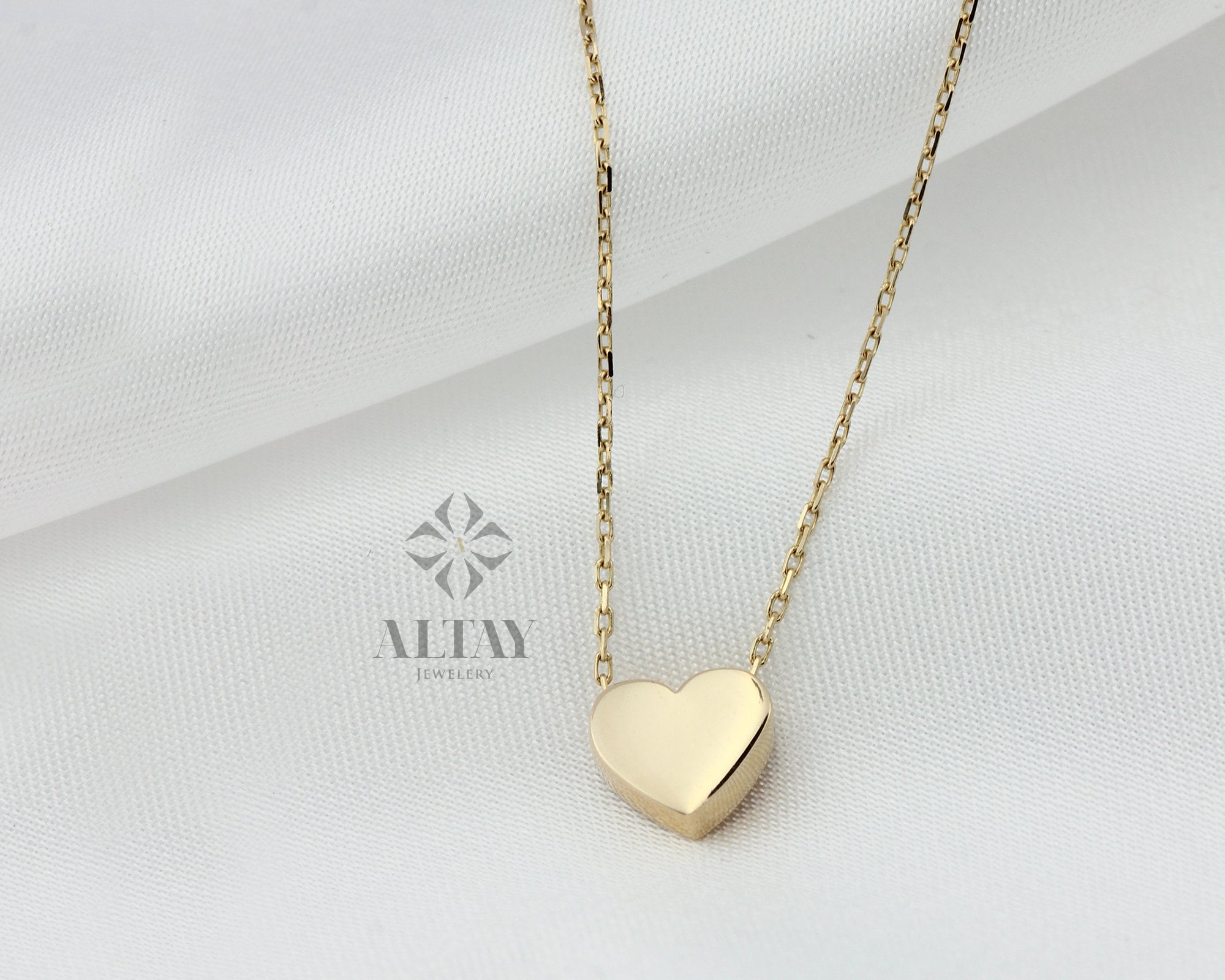 14K Gold Heart Necklace, Heart Shape Pendant, Heart Charm, Minimalist Dainty Love Choker, Good Fortune Symbol, Delicate Gift for Her