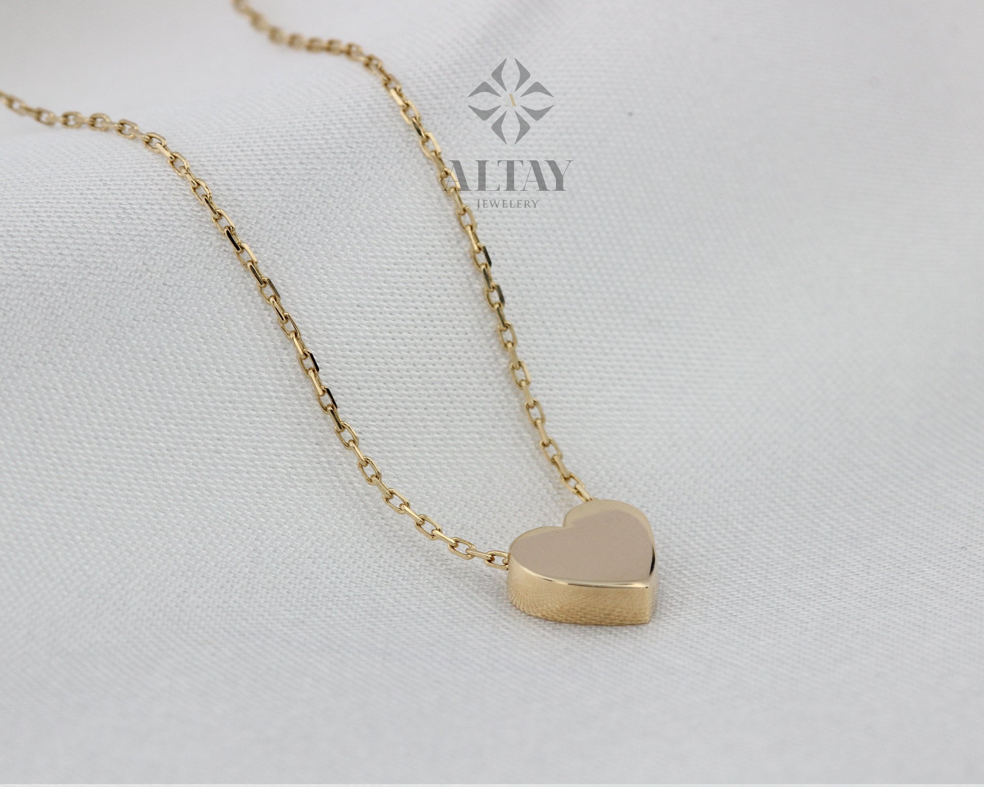 14K Gold Tiny Heart Necklace, Heart Love Pendant, Heart Charm Necklace, Eternal Love Choker, Good Fortune Symbol, Unique Gold Gift