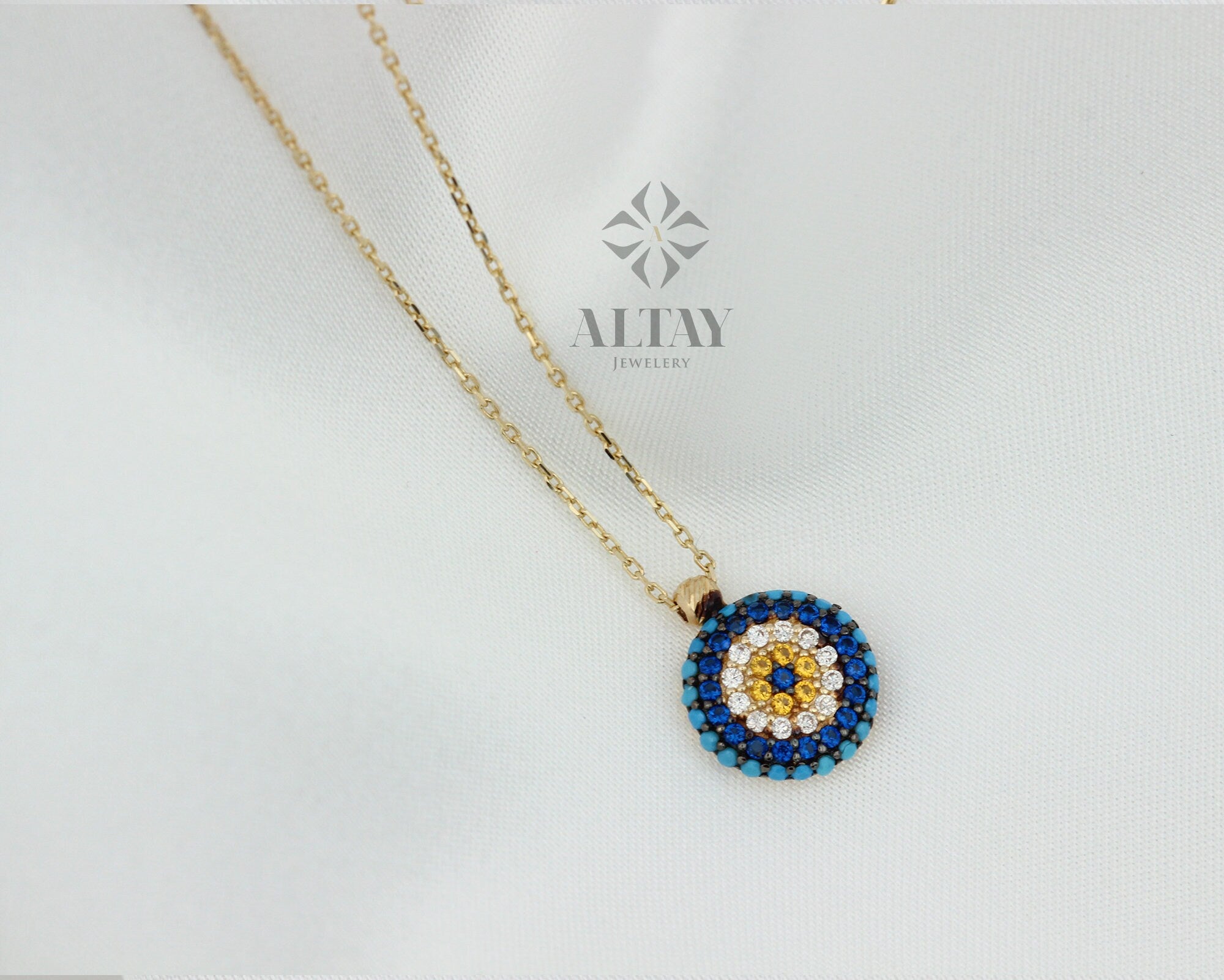 14K Gold Evil Eye Necklace, Gold Evil Eye Pendant, Evil Eye CZ Diamond Charm, Kabbalah Necklace, Good Luck Protection Symbol, Gift For Her