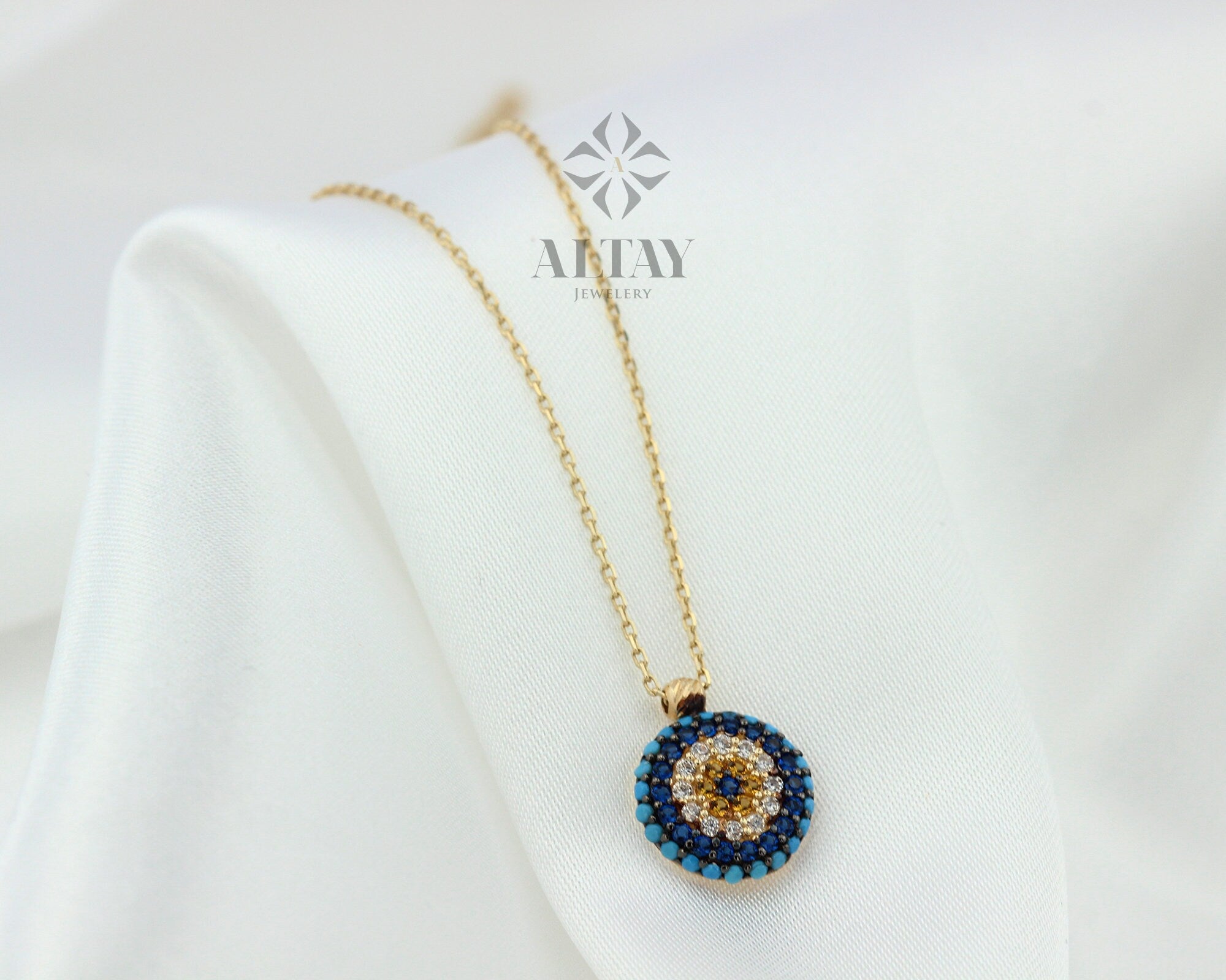 14K Gold Evil Eye Necklace, Gold Evil Eye Pendant, Evil Eye CZ Diamond Charm, Kabbalah Necklace, Good Luck Protection Symbol, Gift For Her