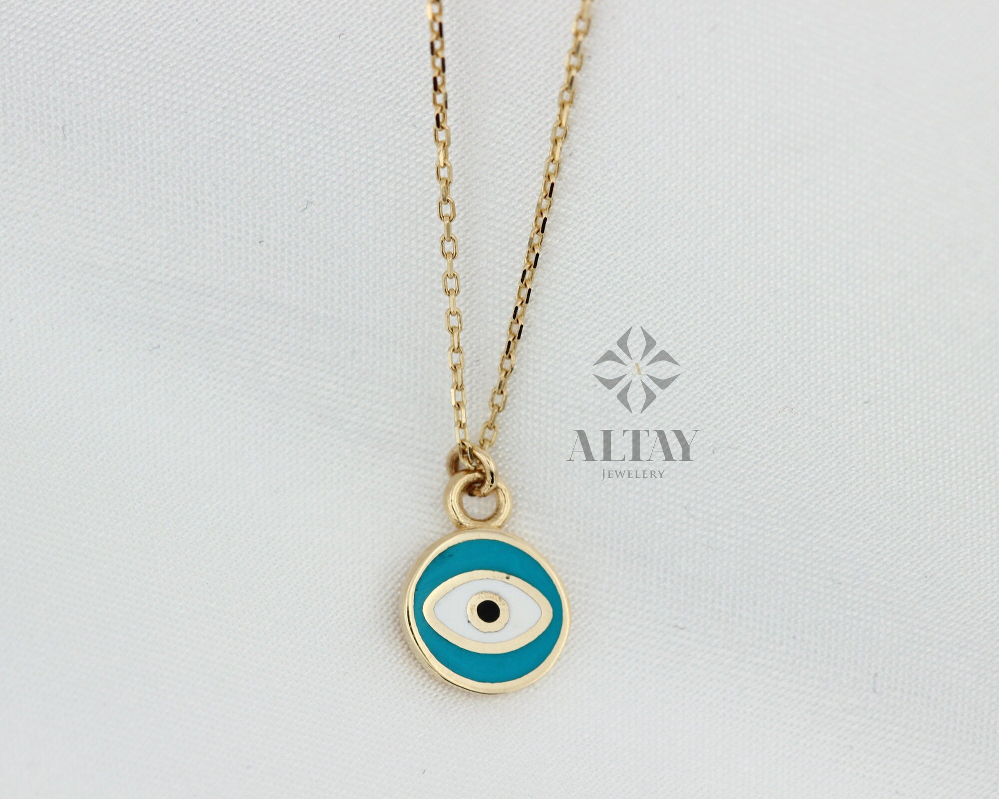 14K Gold Turquoise Evil Eye Necklace, Dainty Gold Necklace, Minimalist Fine Jewelry, Good Luck Charm, Protection Symbol, Gift For Her Baby