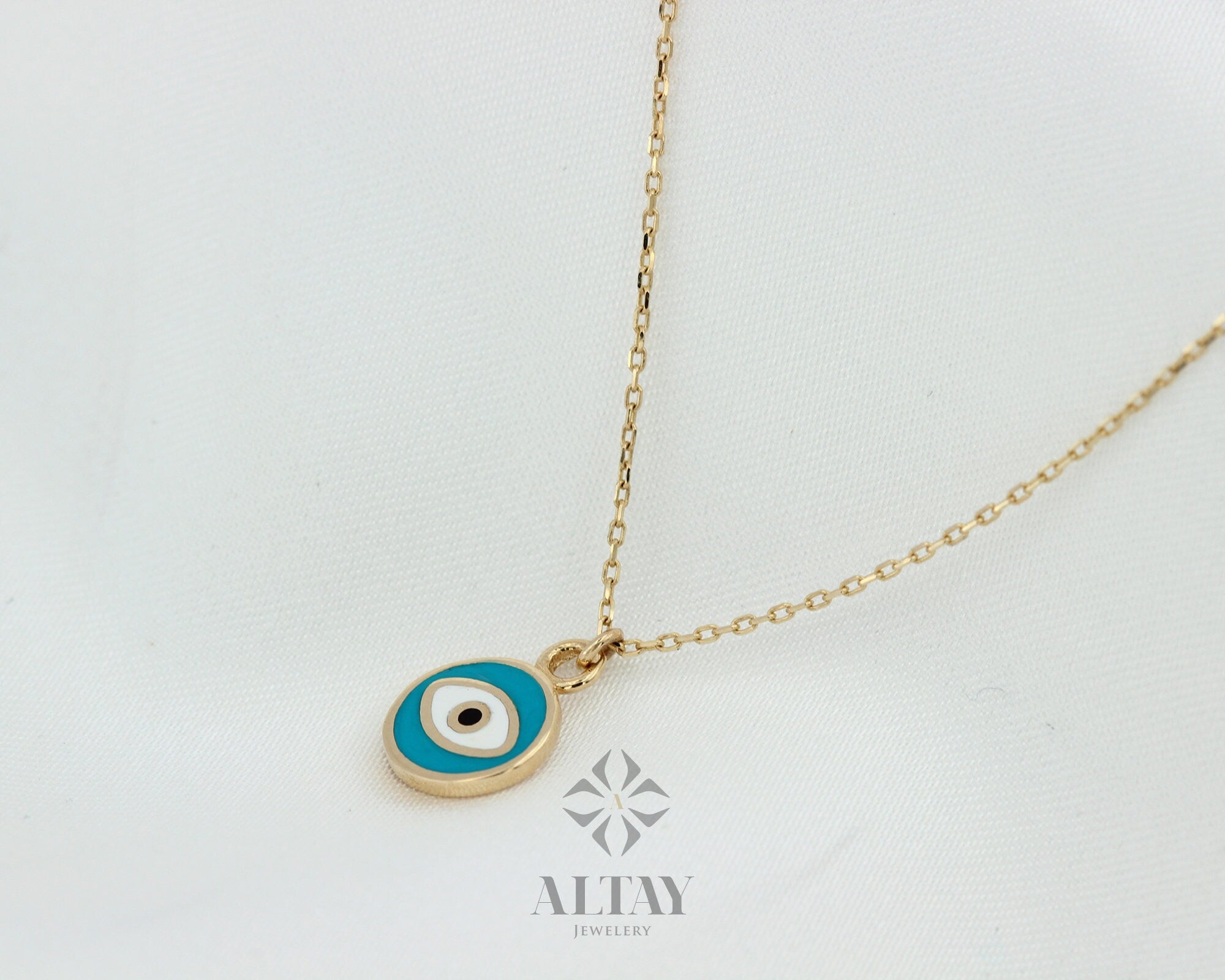 14K Gold Turquoise Evil Eye Necklace, Dainty Gold Necklace, Minimalist Fine Jewelry, Good Luck Charm, Protection Symbol, Gift For Her Baby