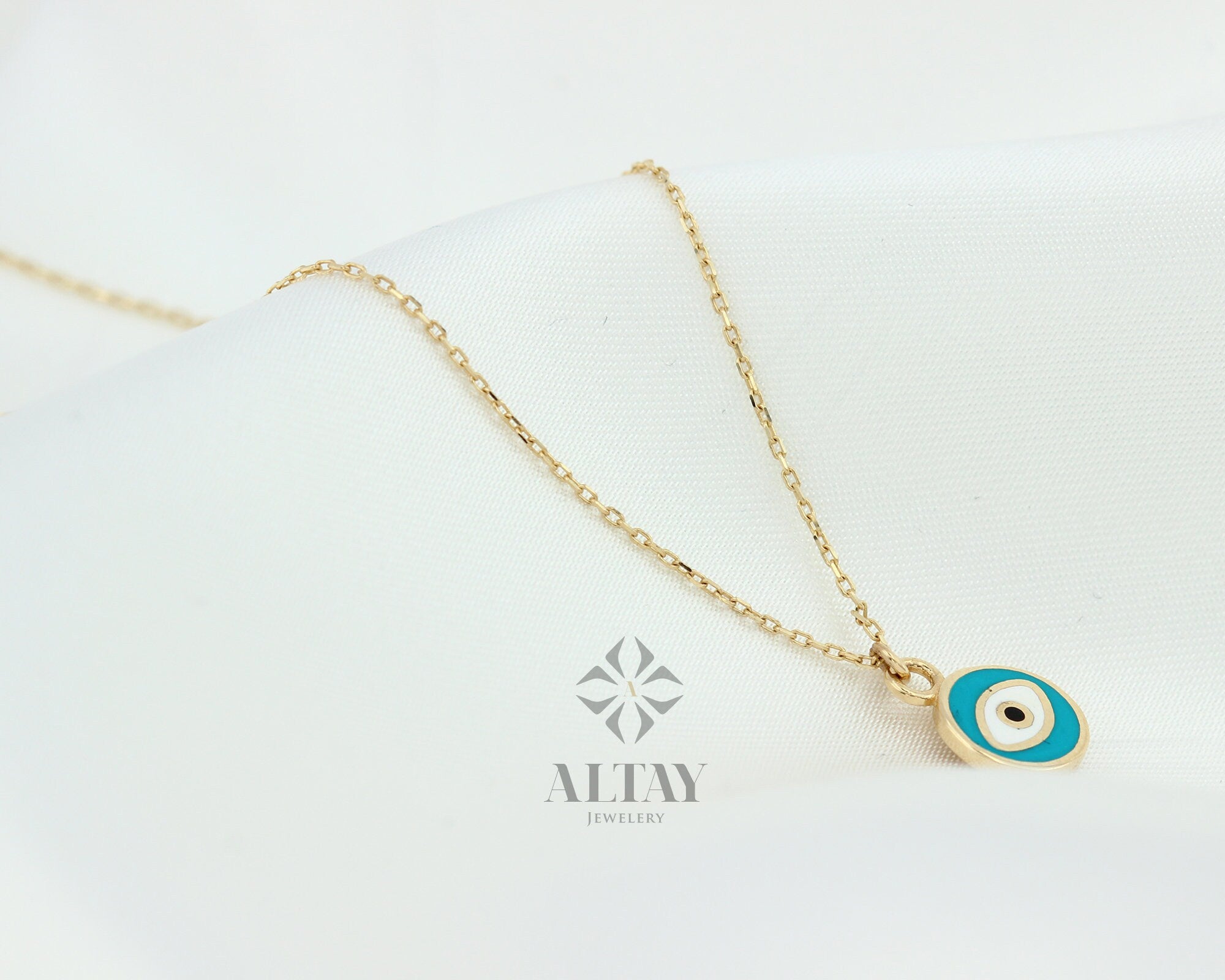 14K Gold Turquoise Evil Eye Necklace, Dainty Gold Necklace, Minimalist Fine Jewelry, Good Luck Charm, Protection Symbol, Gift For Her Baby