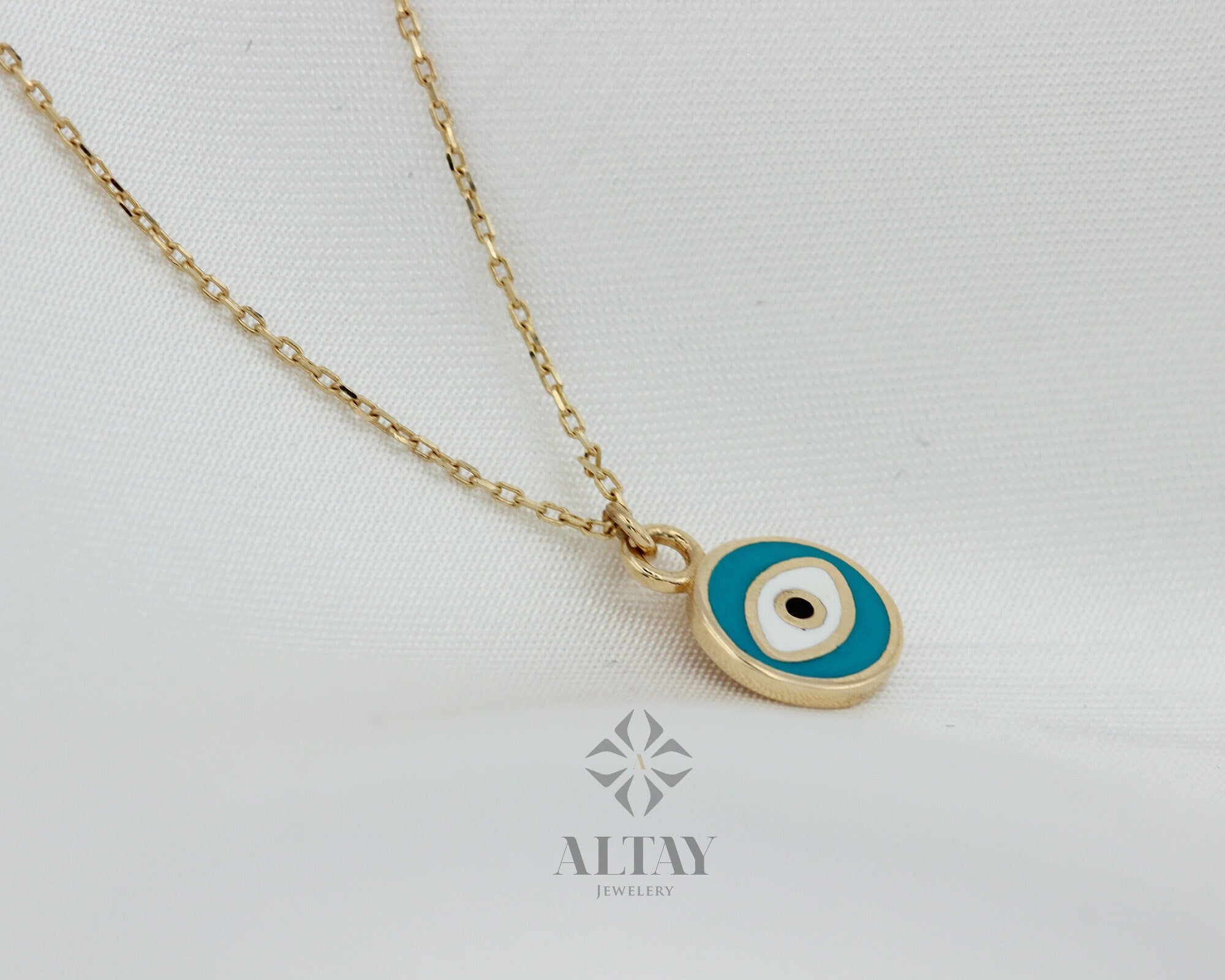 14K Gold Turquoise Evil Eye Necklace, Dainty Gold Necklace, Minimalist Fine Jewelry, Good Luck Charm, Protection Symbol, Gift For Her Baby