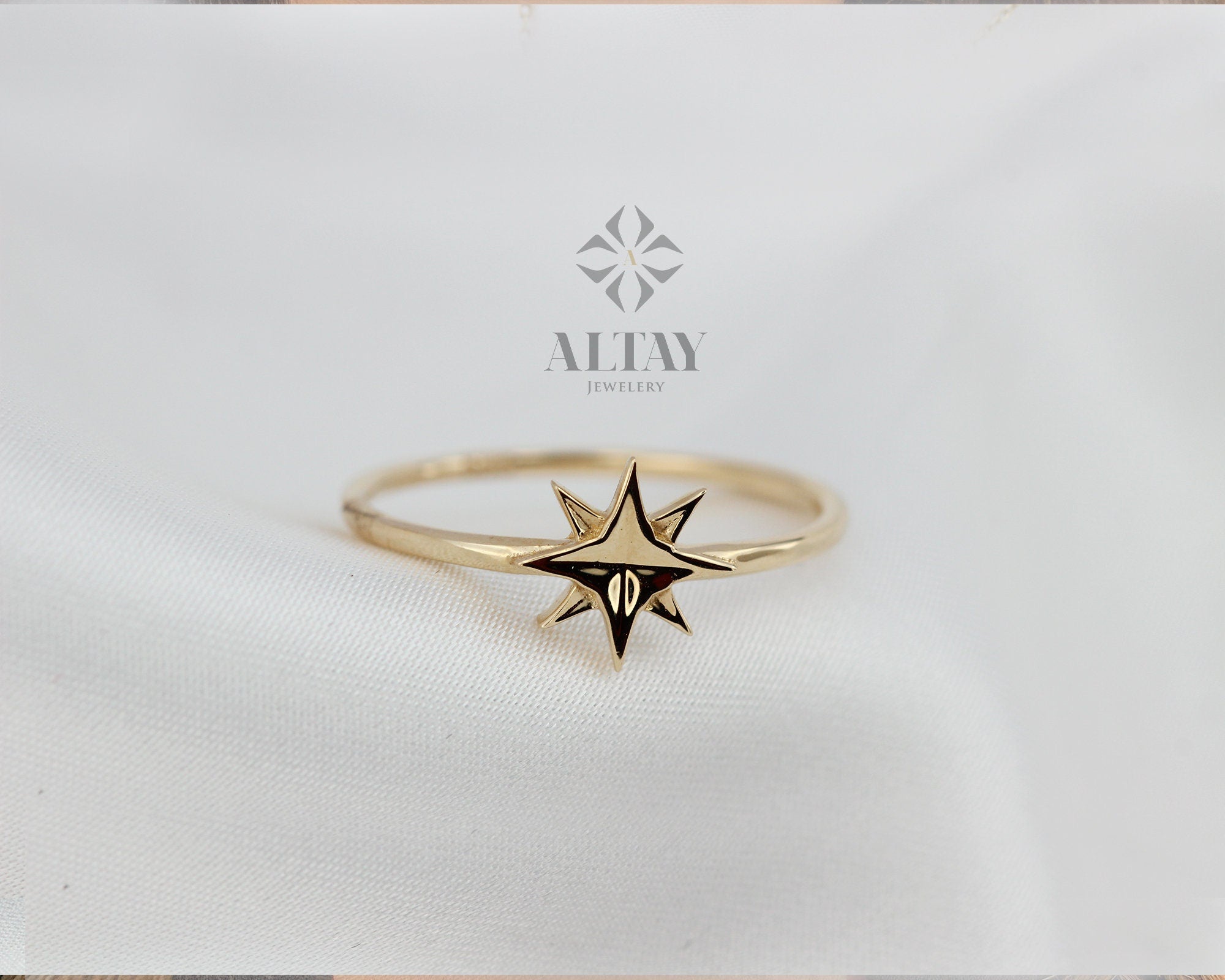 14K Gold North Star Ring, Iconic Signet Star Ring, Gold Starbust Ring, Tiny Pinky Ring, Celestial Dainty Gold Ring, Minimalist Star Ring