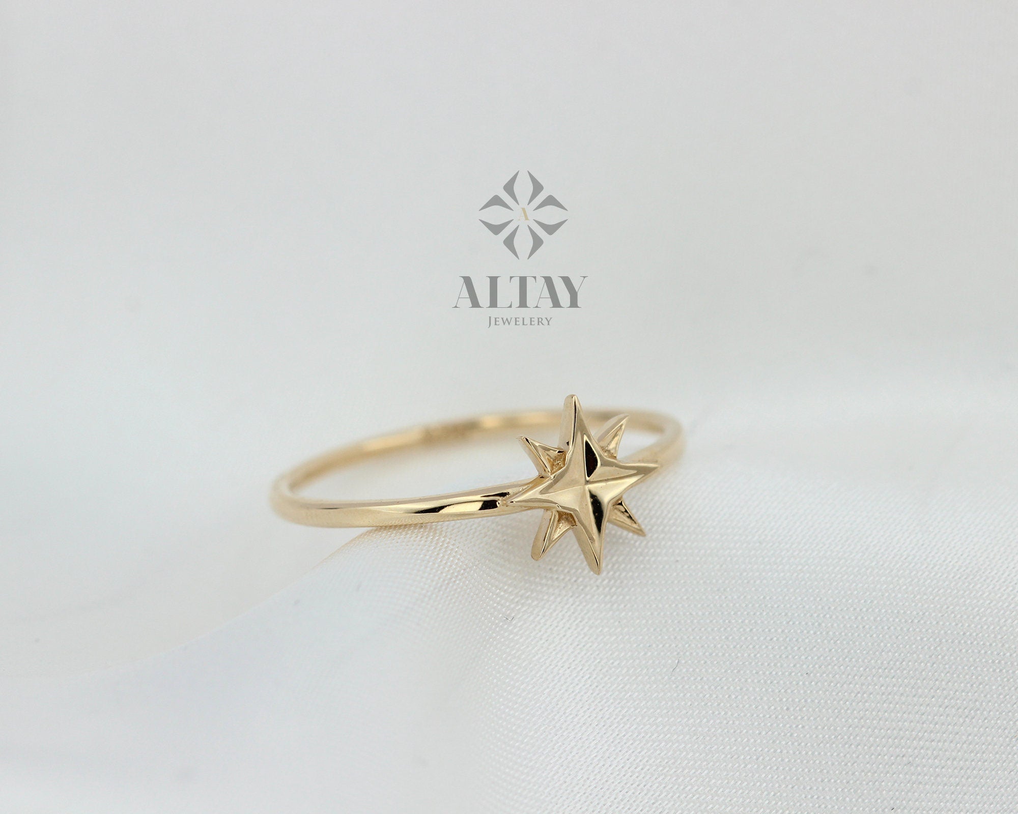 14K Gold North Star Ring, Iconic Signet Star Ring, Gold Starbust Ring, Tiny Pinky Ring, Celestial Dainty Gold Ring, Minimalist Star Ring