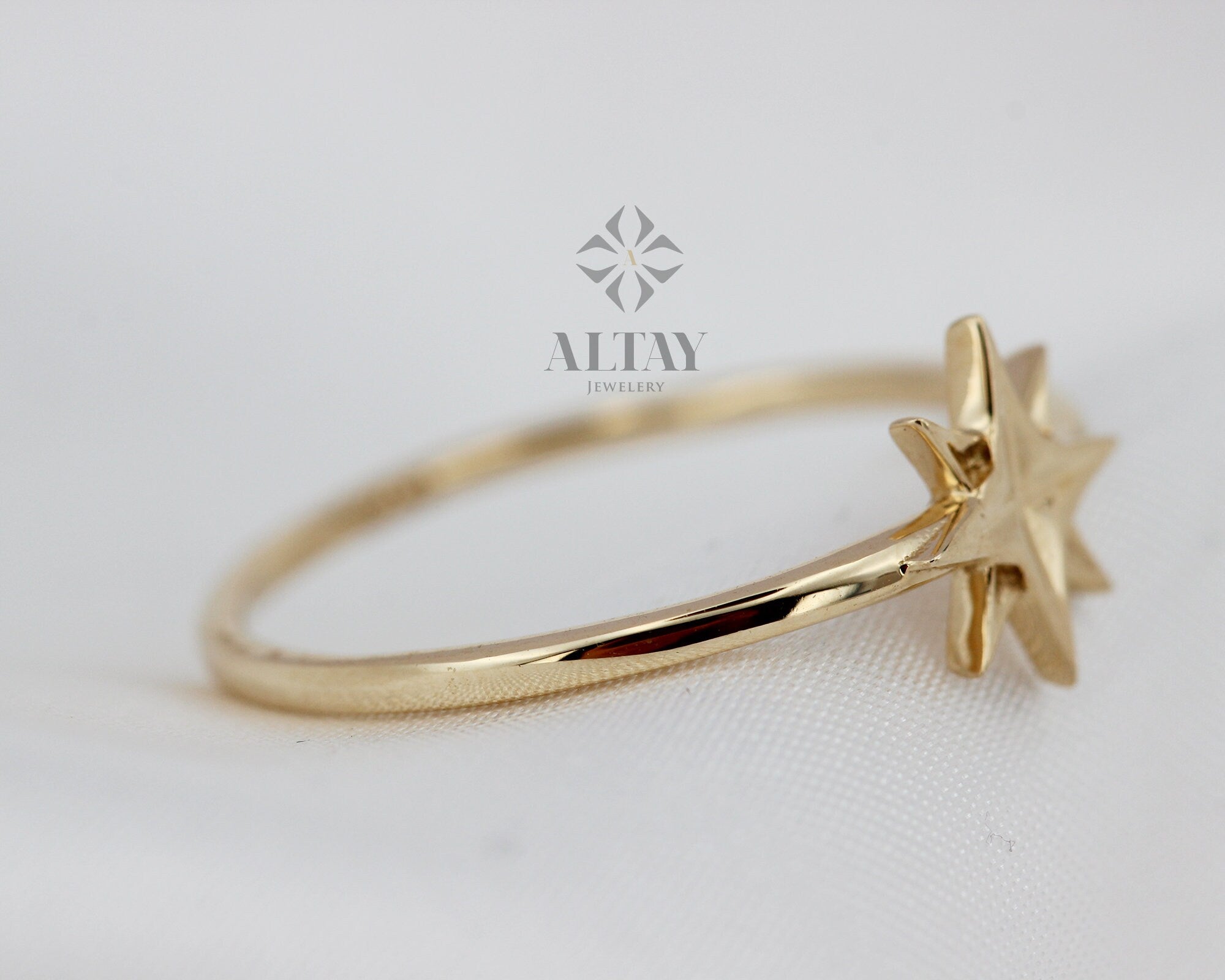 14K Solid Gold North Star Ring, Star Stackable Ring, Dainty Star Ring, Gold Starbust Ring, Minimalist Fine Jewelry, Gift For Her , Delicate