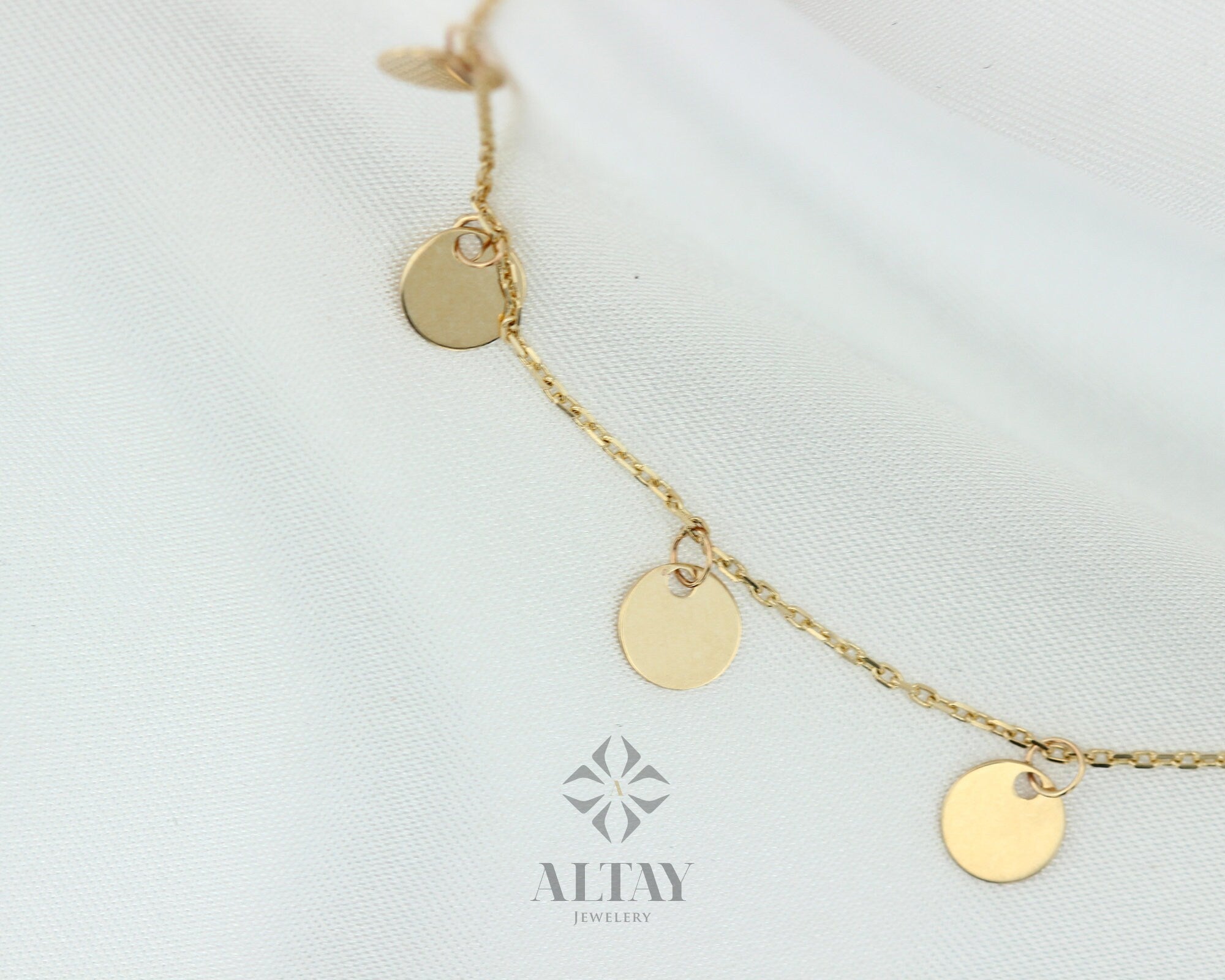 14K Solid Gold Initials Necklace, Multi Letter Dangle Coins Necklace, Custom Personalized Chain, Gift For Her, Minimalist Layering Chain