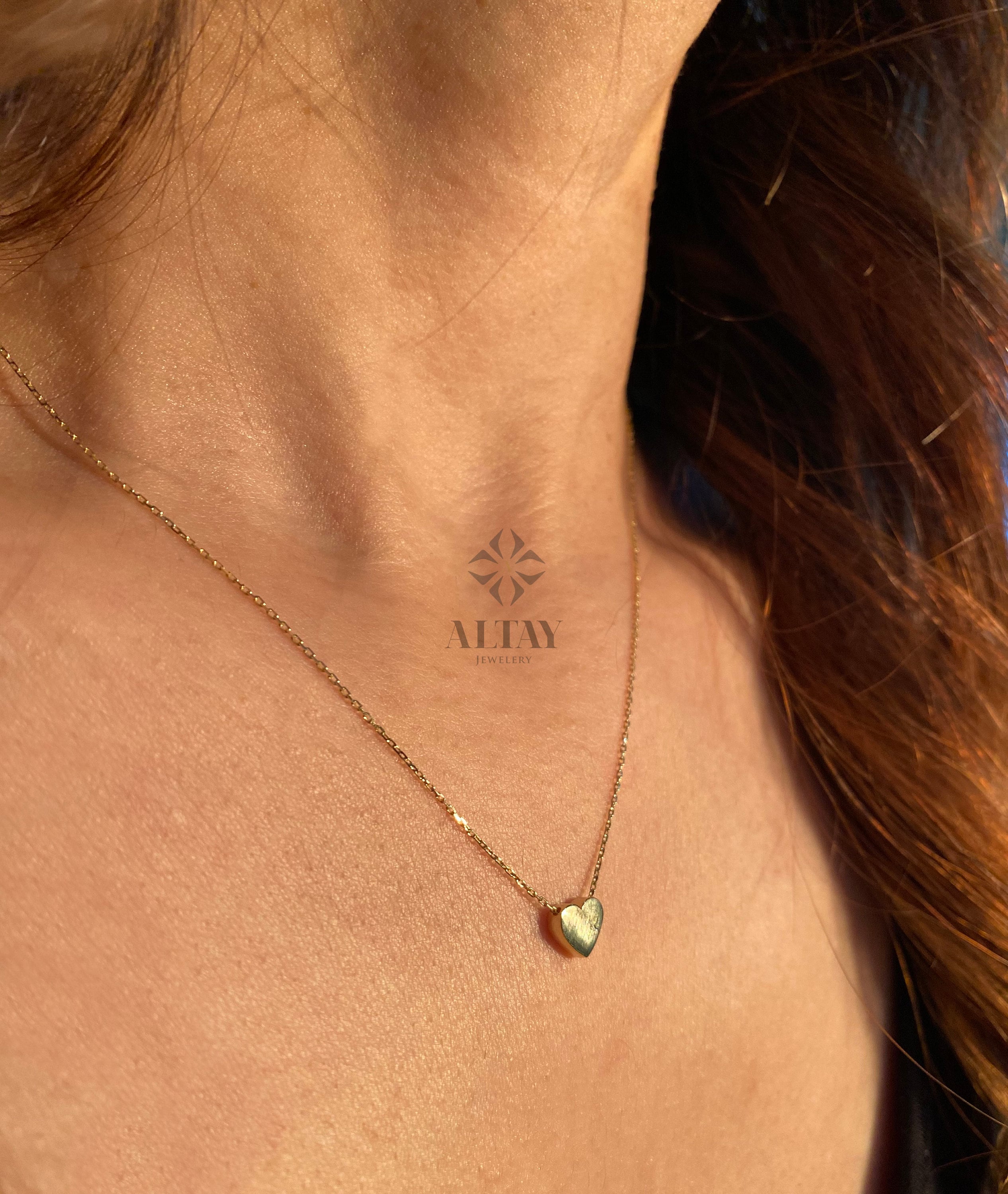 14K Gold Tiny Heart Necklace, Heart Love Pendant, Heart Charm Necklace, Eternal Love Choker, Good Fortune Symbol, Unique Gold Gift