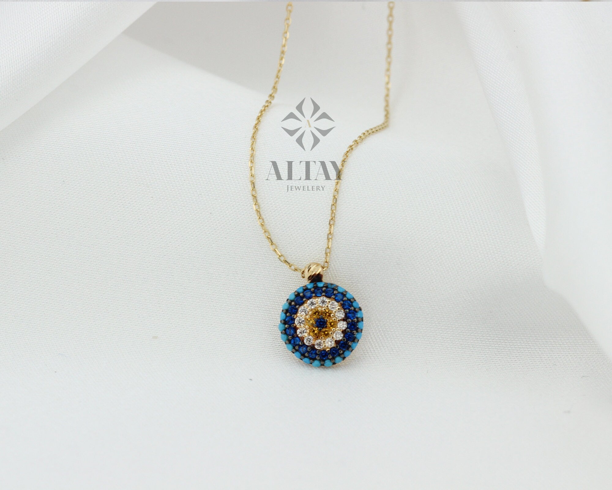 14K Gold Evil Eye Necklace, Gold Evil Eye Pendant, Evil Eye CZ Diamond Charm, Kabbalah Necklace, Good Luck Protection Symbol, Gift For Her