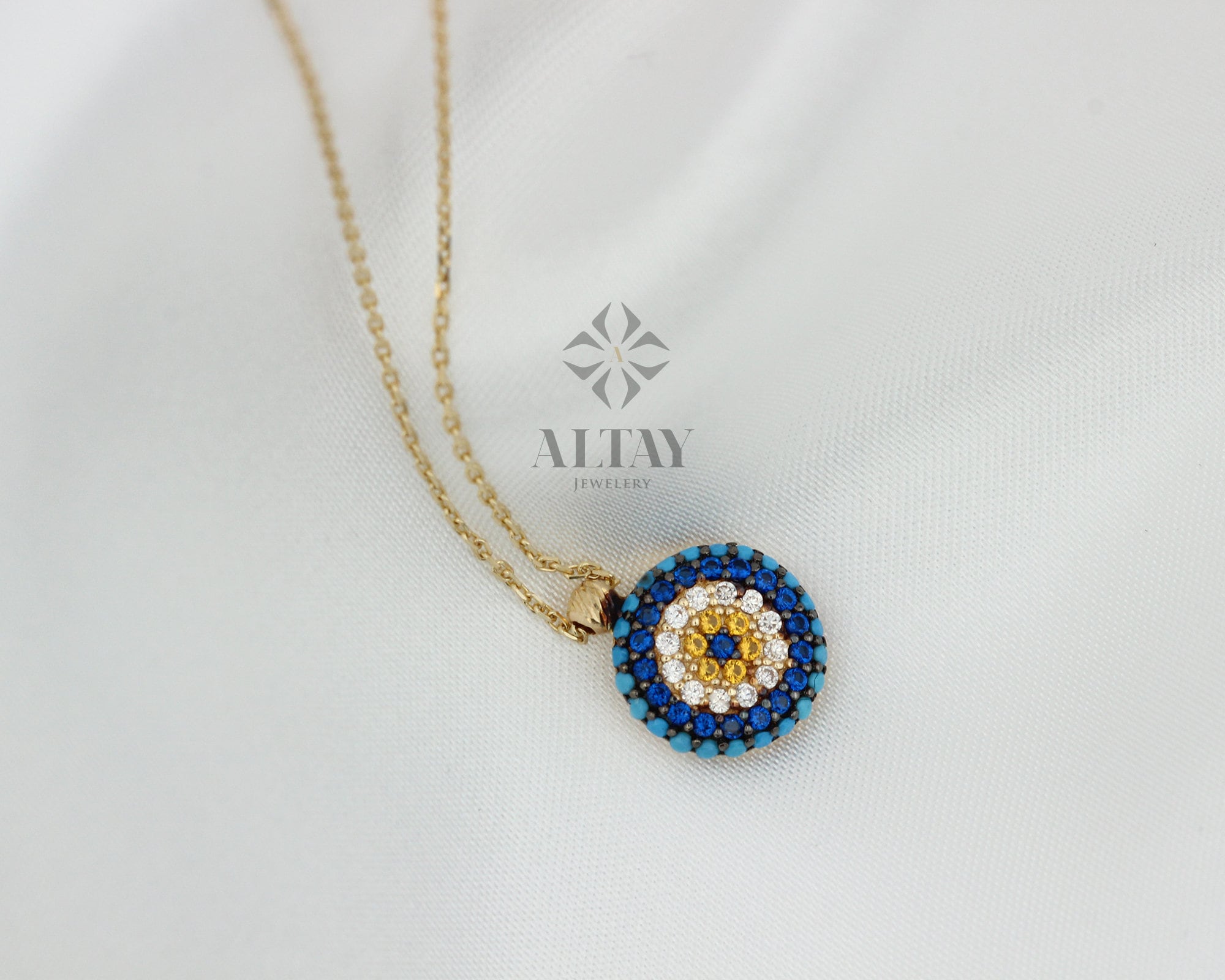 14K Gold Evil Eye Necklace, Gold Evil Eye Pendant, Evil Eye CZ Diamond Charm, Kabbalah Necklace, Good Luck Protection Symbol, Gift For Her