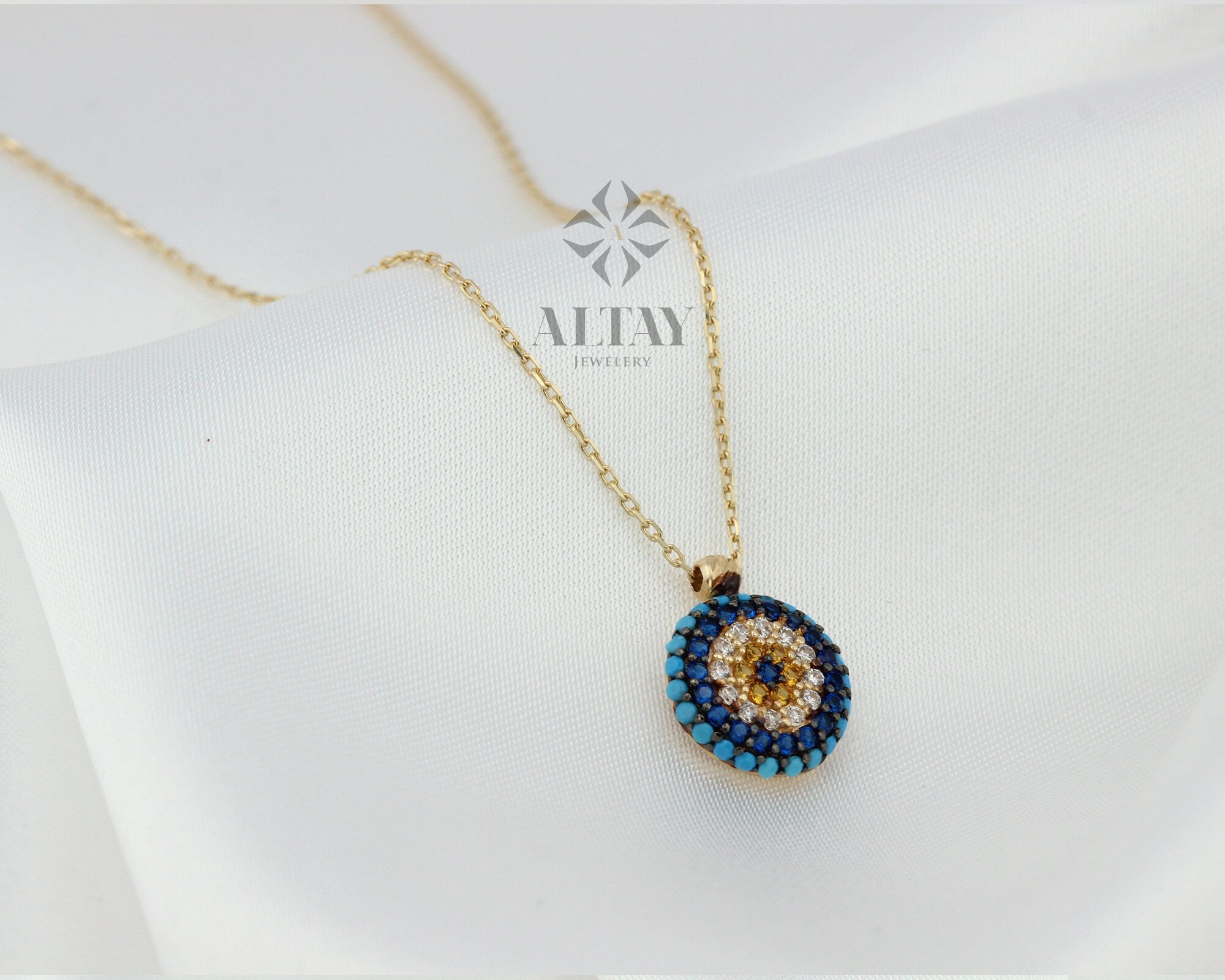 14K Gold Evil Eye Necklace, Gold Evil Eye Pendant, Evil Eye CZ Diamond Charm, Kabbalah Necklace, Good Luck Protection Symbol, Gift For Her