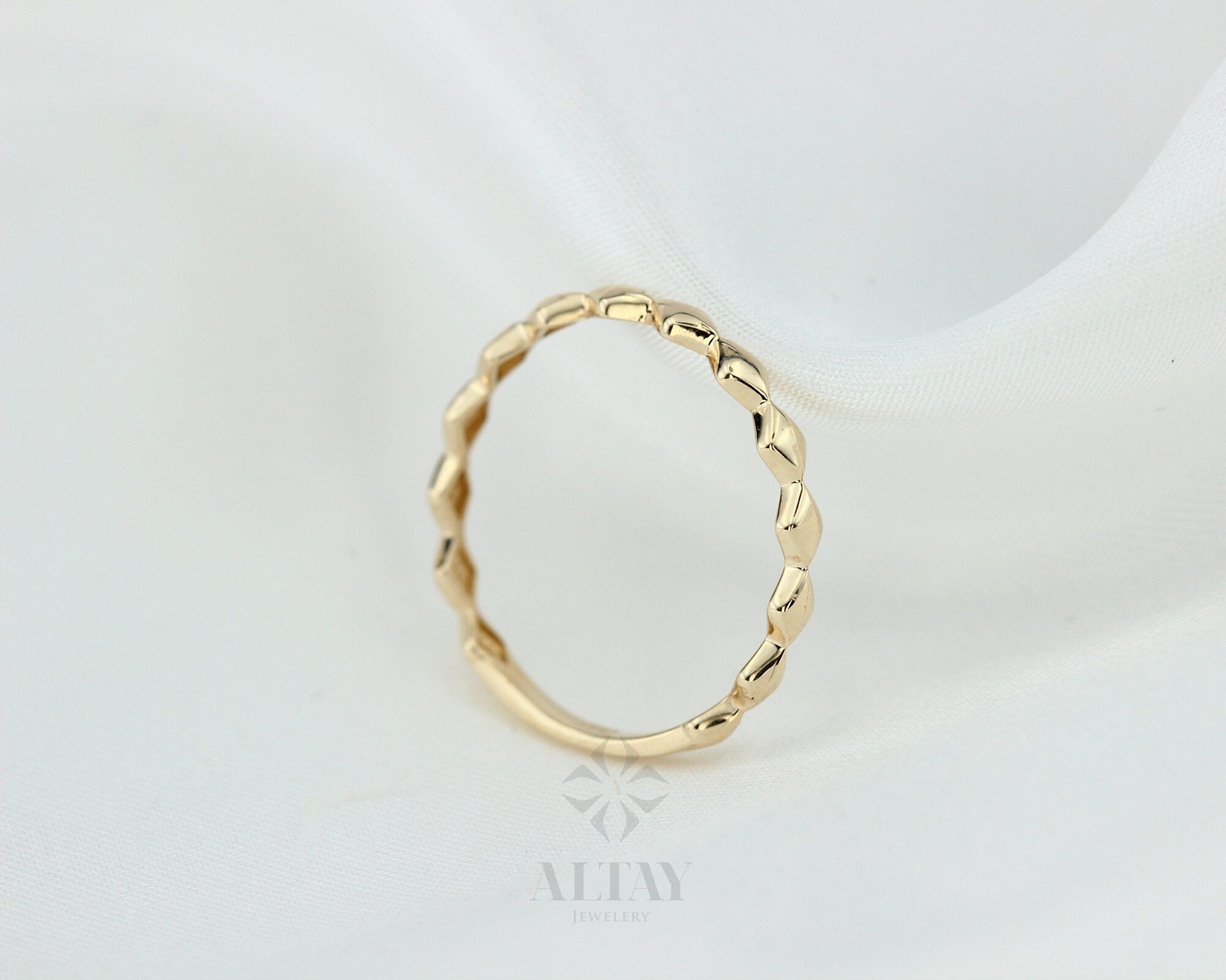 14K Gold Square Bead Ring, Eternity Mini Balls Ring, Minimalist Fine Jewelery, Stackable, Dainty, Delicate Ring, Gift For Her, Jewelry