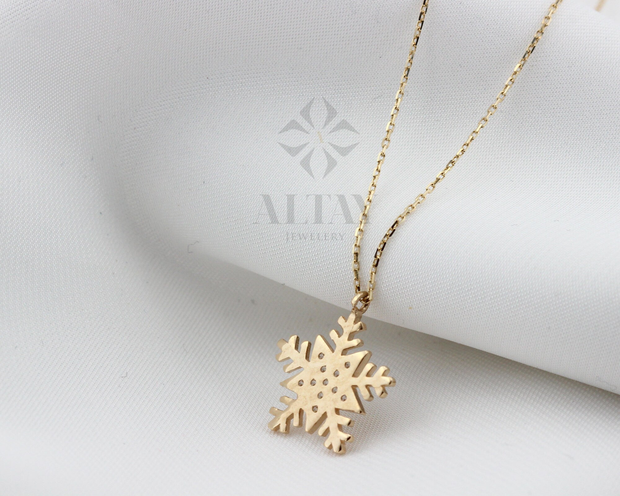 14K Gold Snow Flake Necklace, CZ Diamond Snow Flake Charm, Delicate Dainty Necklace, Minimalist Fine Jewelry, Christmas Gift For Her