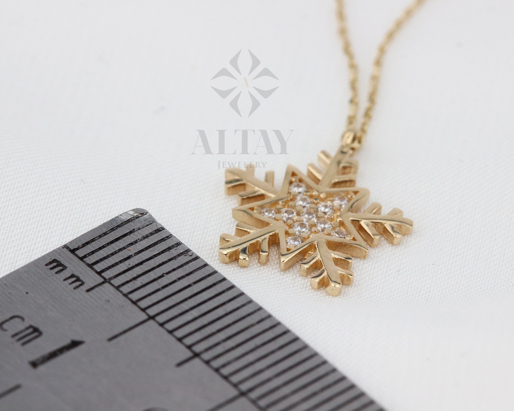 14K Gold Snow Flake Necklace, CZ Diamond Snow Flake Charm, Delicate Dainty Necklace, Minimalist Fine Jewelry, Christmas Gift For Her