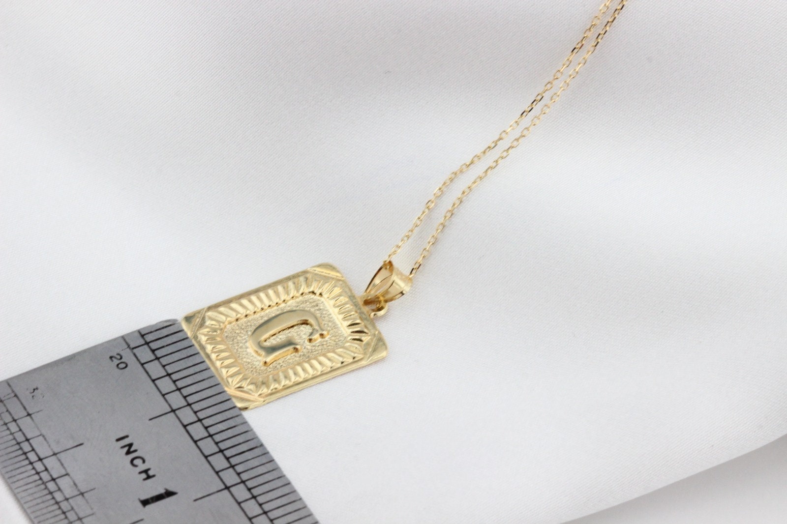 14K Gold Initial Necklace, Gold Letter Necklace, Square Block Letter, Custom Personalized Necklace, Medallion Necklace, Gift For Her Him