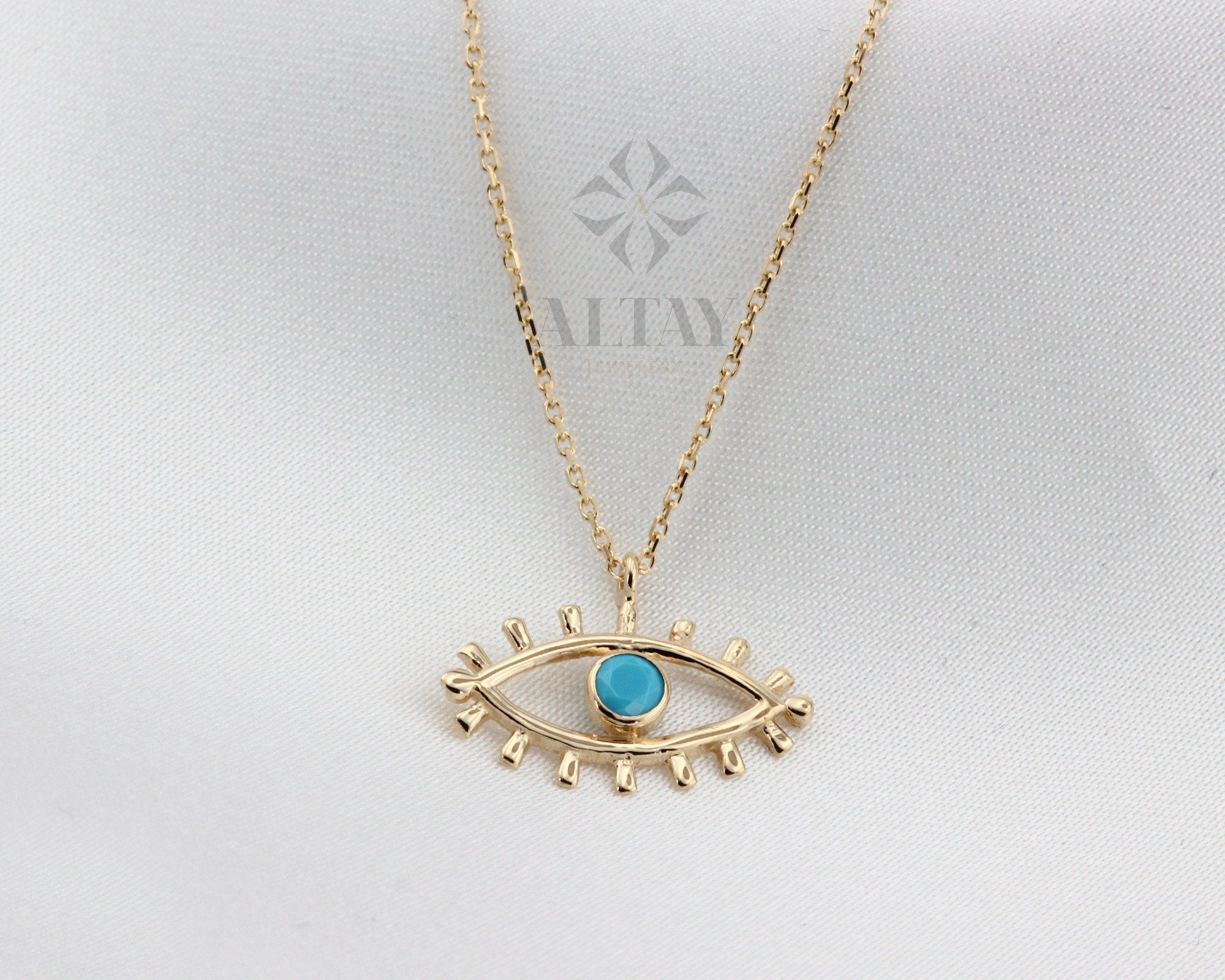 14K Gold Evil Eye Necklace, Medallion Third Eye Necklace, Minimalist Eye Necklace, Turquoise Stone Charm, Protection Pendant Charm Necklace