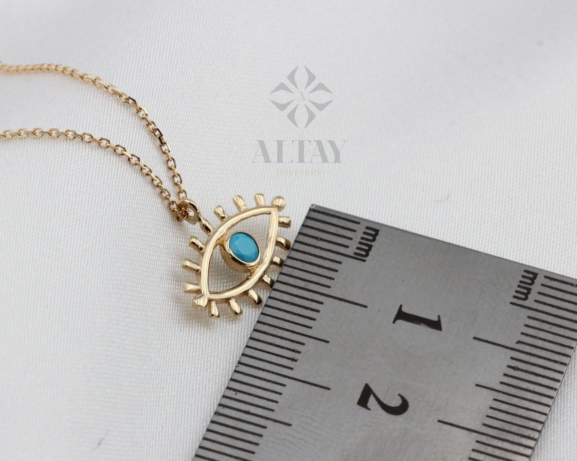 14K Gold Evil Eye Necklace, Medallion Third Eye Necklace, Minimalist Eye Necklace, Turquoise Stone Charm, Protection Pendant Charm Necklace