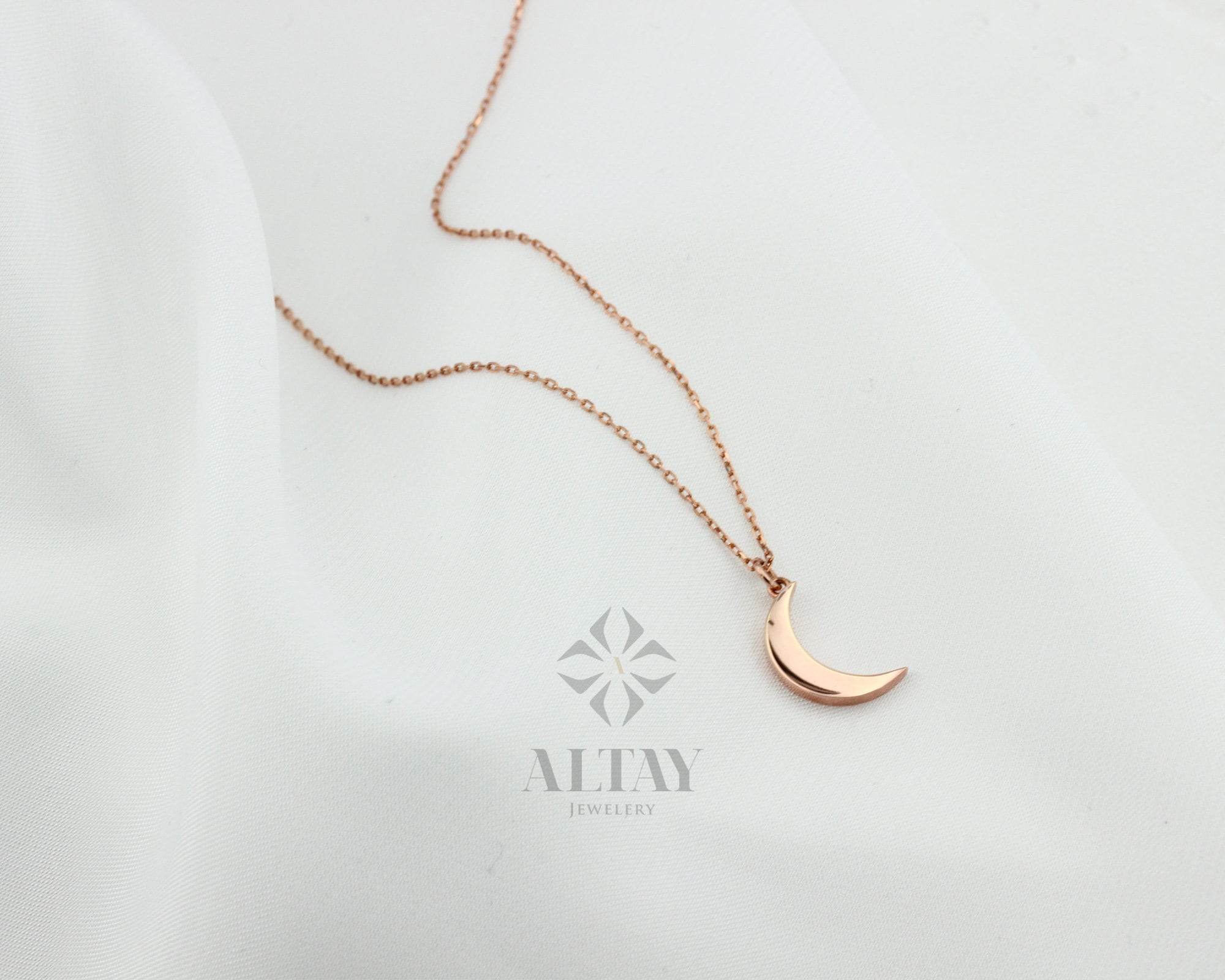 14K Gold Moon Necklace, Crescent Moon Pendant, Gold Moon Charm, Lunar Necklace, Moon Phase Necklace, Minimalist Celestial Necklace