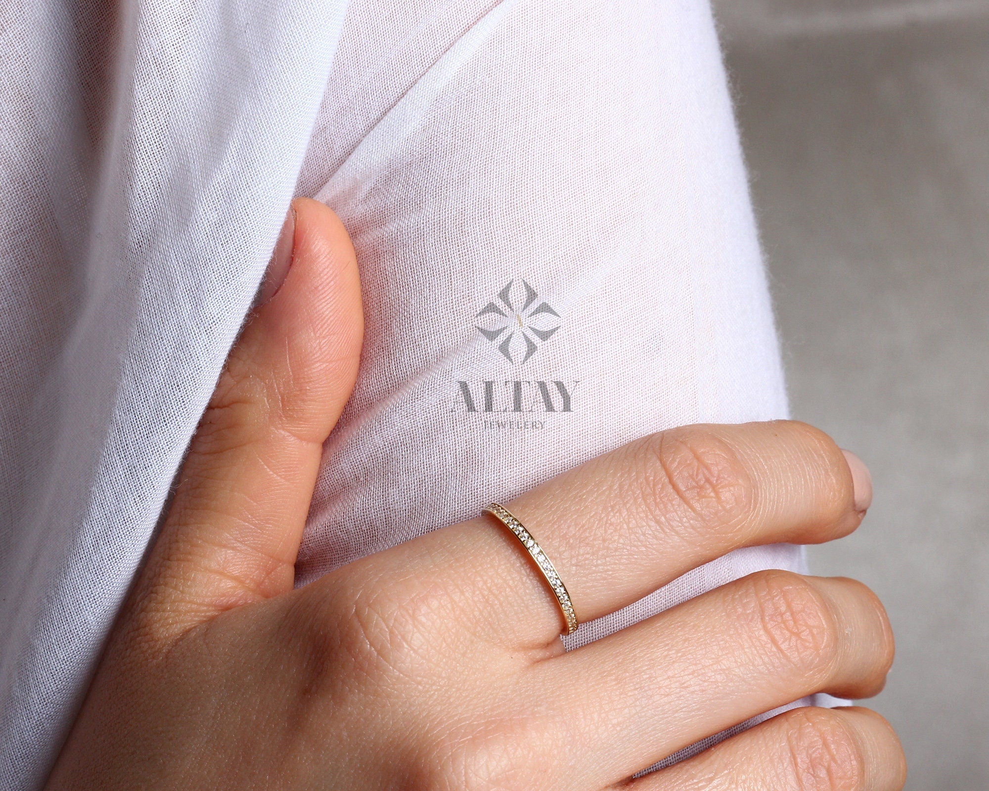 14K Gold Half Eternity Ring, Wedding Band, Stacking Rings, Minimalist Ring, CZ Eternity Ring, Dainty Eternity Ring, CZ Wedding Band