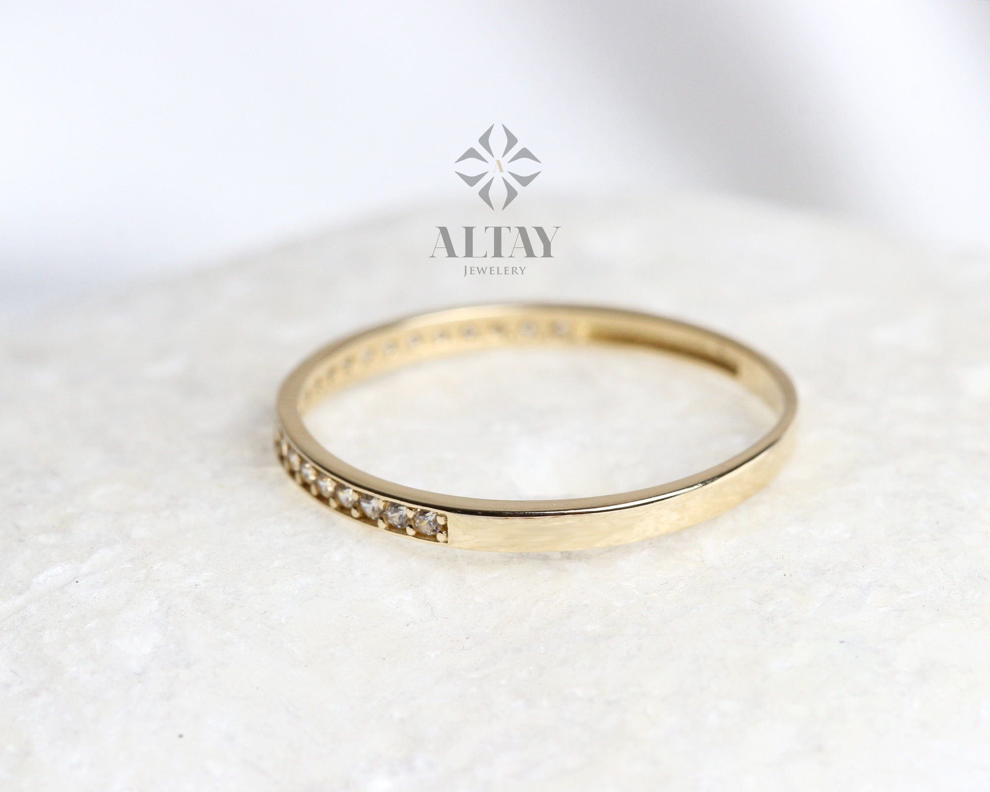 14K Gold Half Eternity Ring, Wedding Band, Stacking Rings, Minimalist Ring, CZ Eternity Ring, Dainty Eternity Ring, CZ Wedding Band