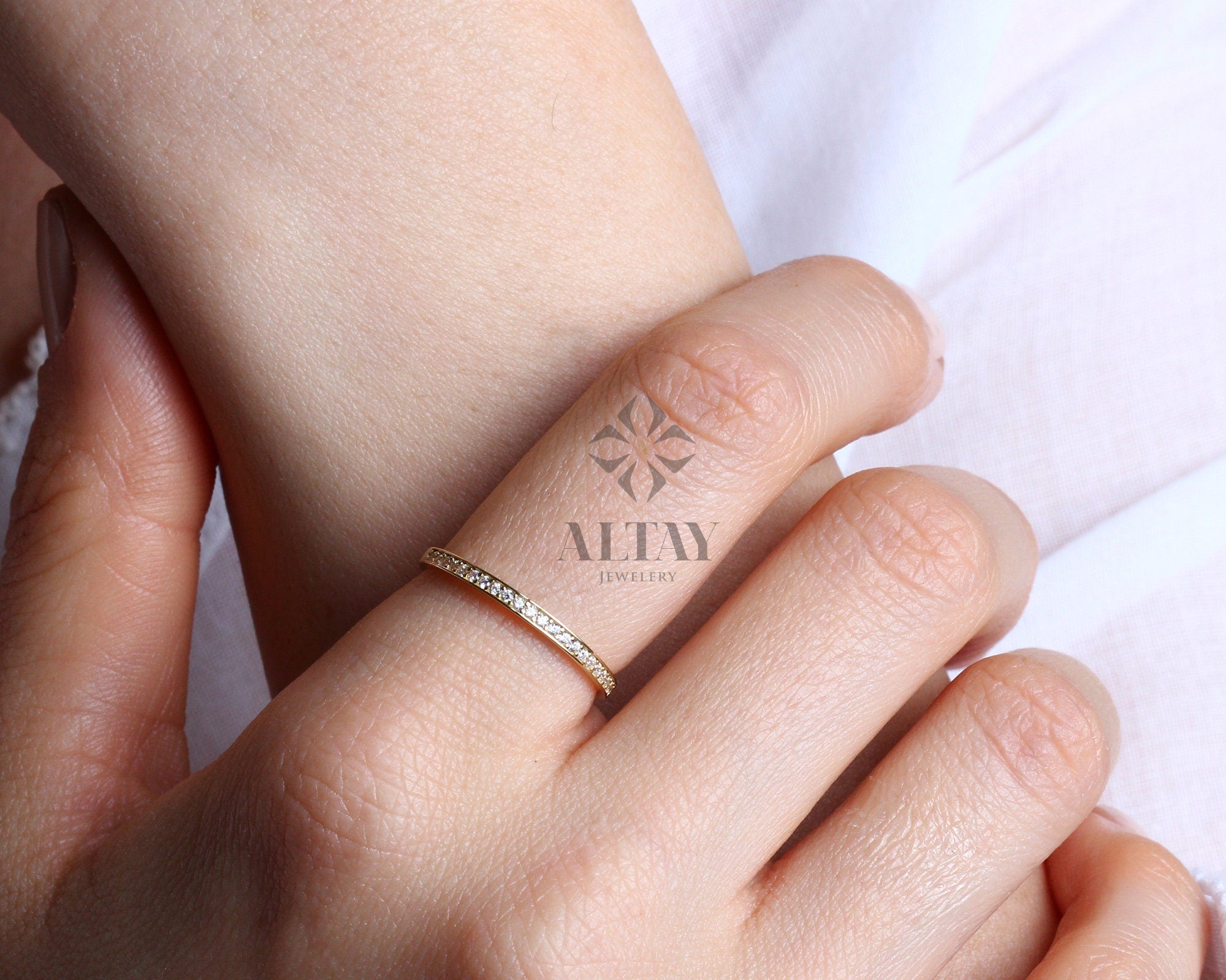 14K Gold Half Eternity Ring, Wedding Band, Stacking Rings, Minimalist Ring, CZ Eternity Ring, Dainty Eternity Ring, CZ Wedding Band