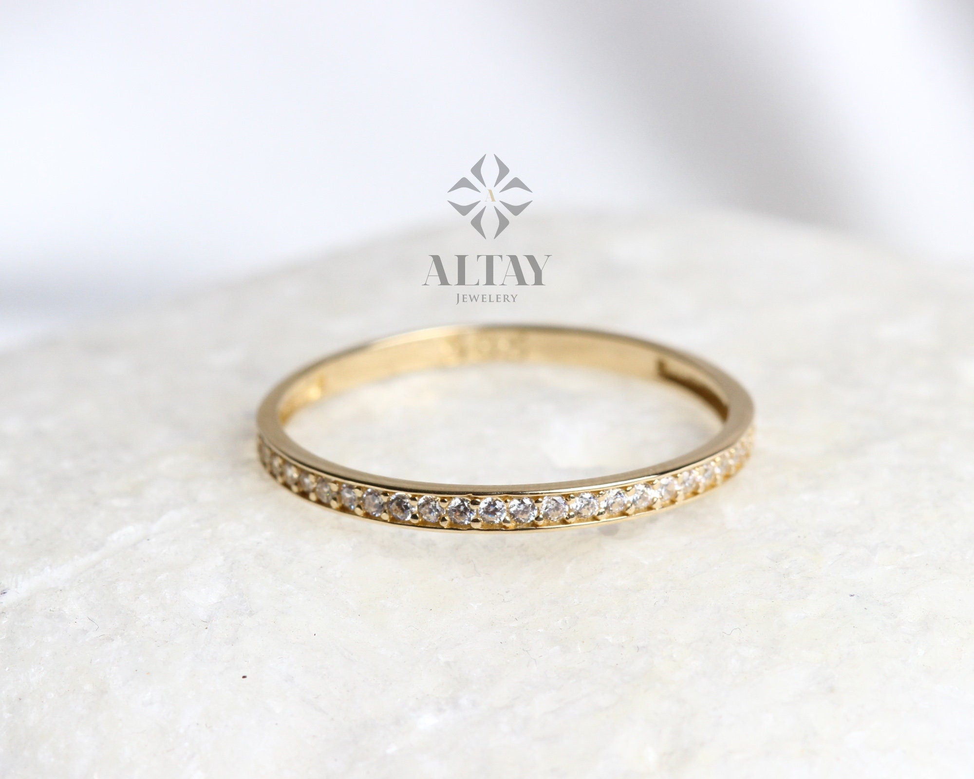 14K Gold Half Eternity Ring, Wedding Band, Stacking Rings, Minimalist Ring, CZ Eternity Ring, Dainty Eternity Ring, CZ Wedding Band