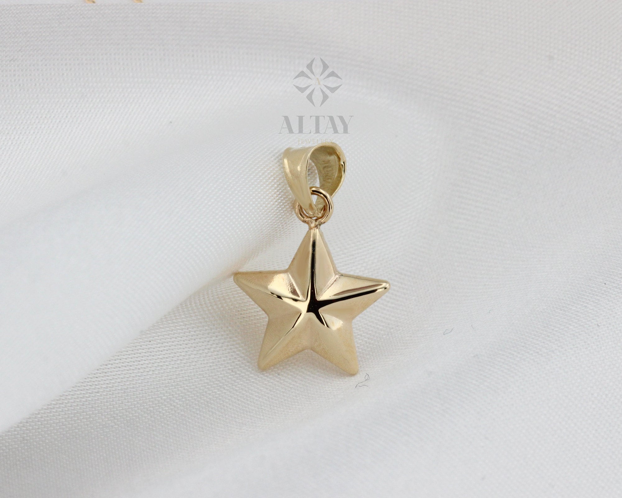 14K Gold Star Necklace, Small Star Pendant, 3D Star Charm Necklace, Stars Dainty Charm, Simple Tiny Necklace, Boho Jewelry, Gift for Her