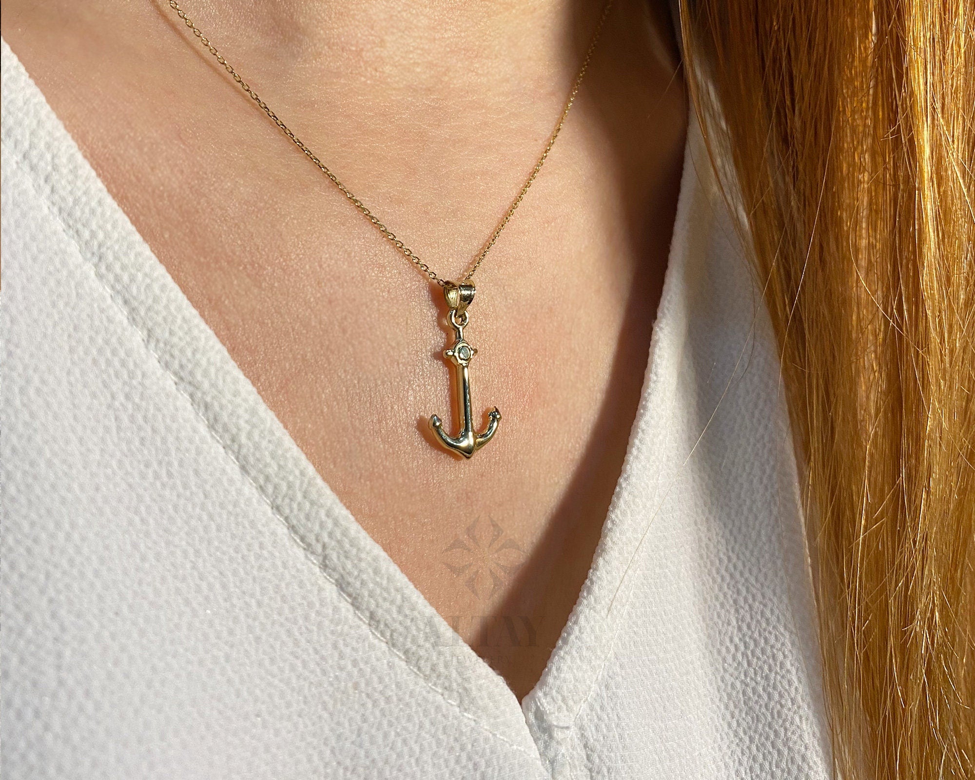 14K Gold Anchor Necklace, Tiny Gold Anchor Pendant, Anchor Choker Gold, Ship Anchor Charm, Women's Pendant, Birthday Gift For Her