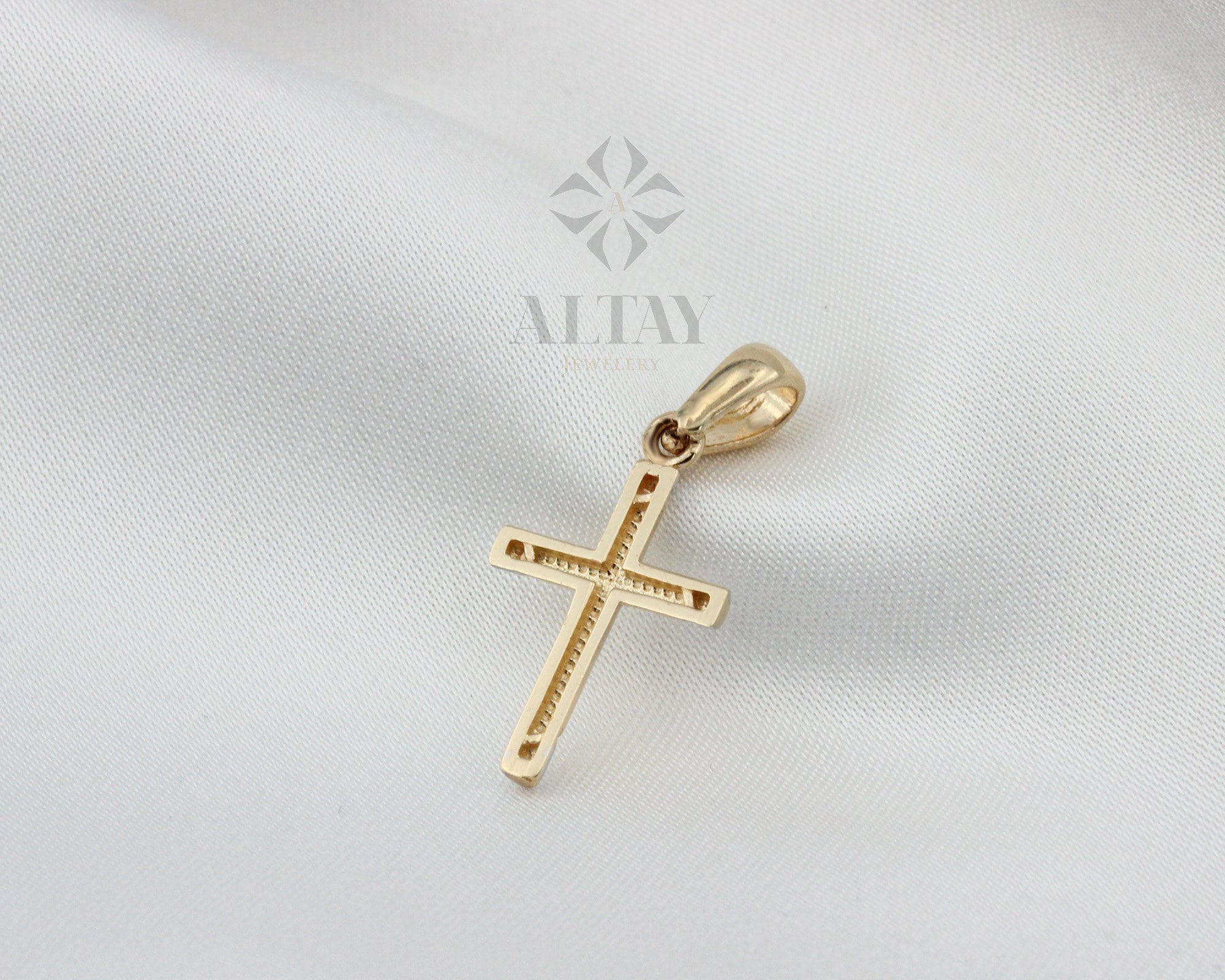 14K Gold Cross Necklace, Crucifix Pendant Chain, Jesus Christ Religious Jewelry, Christening, Dainty Cross Charm, Christian Two-Tone Pendant
