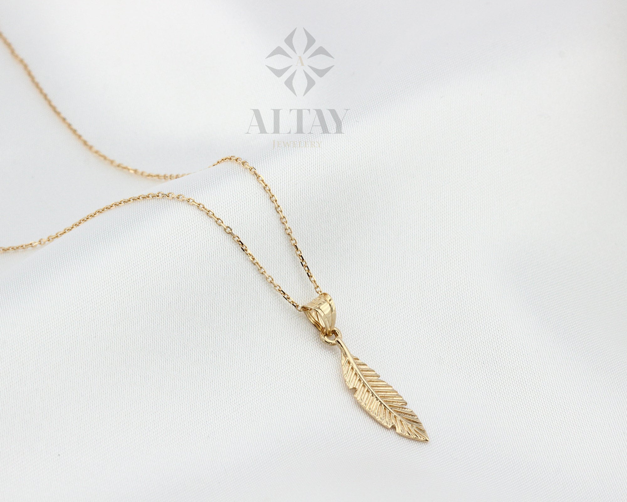 14K Gold Feather Necklace, Chance Pendant, Palm Leaf Charm, Dainty Leaf Choker, Layering Jewelry, Tiny Wedding Bridesmaid Gift for Her