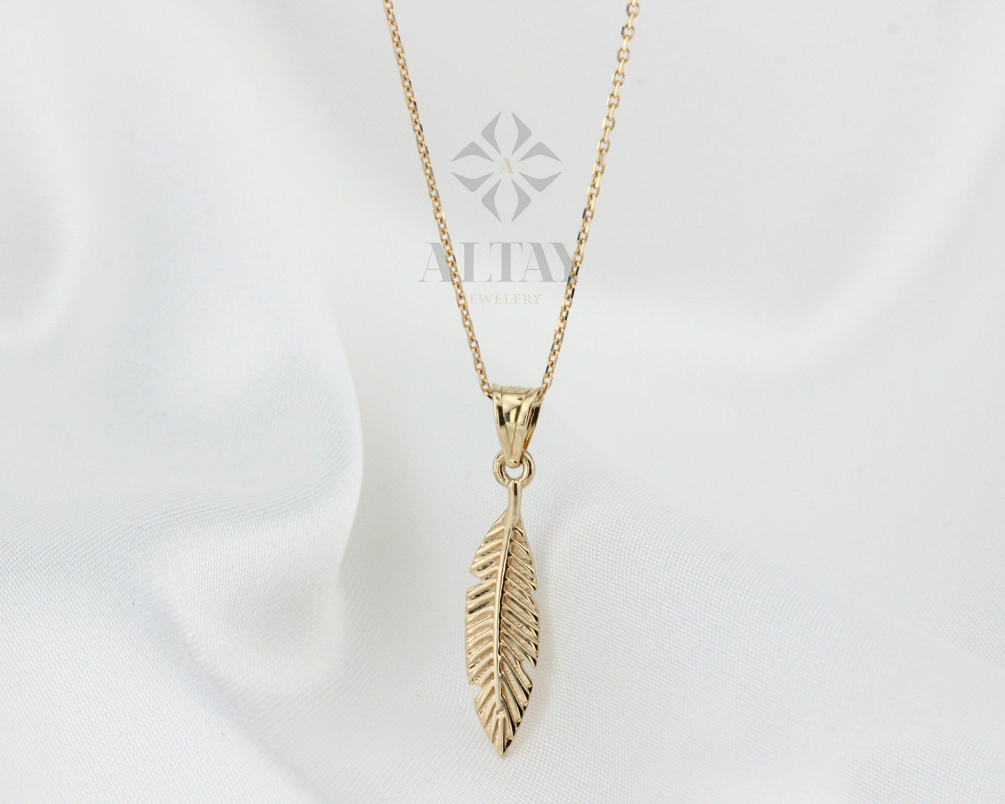 14K Gold Feather Necklace, Chance Pendant, Palm Leaf Charm, Dainty Leaf Choker, Layering Jewelry, Tiny Wedding Bridesmaid Gift for Her