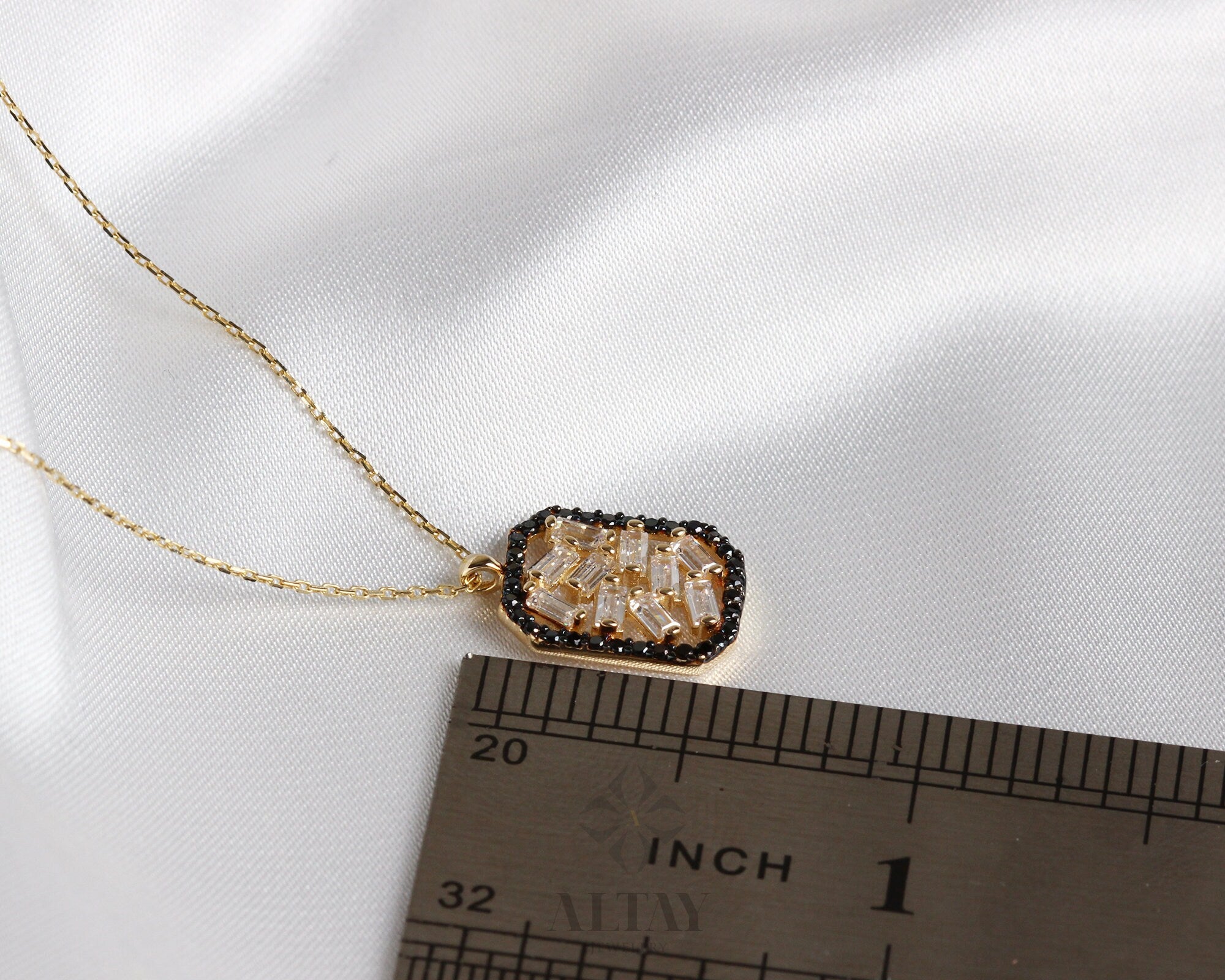 14K Gold Baguette Necklace, Baguette Diamond Pendant, Minimalist Baguette Charm, Rectangle Pendant Dainty Zirconia Choker, Valentine Gift