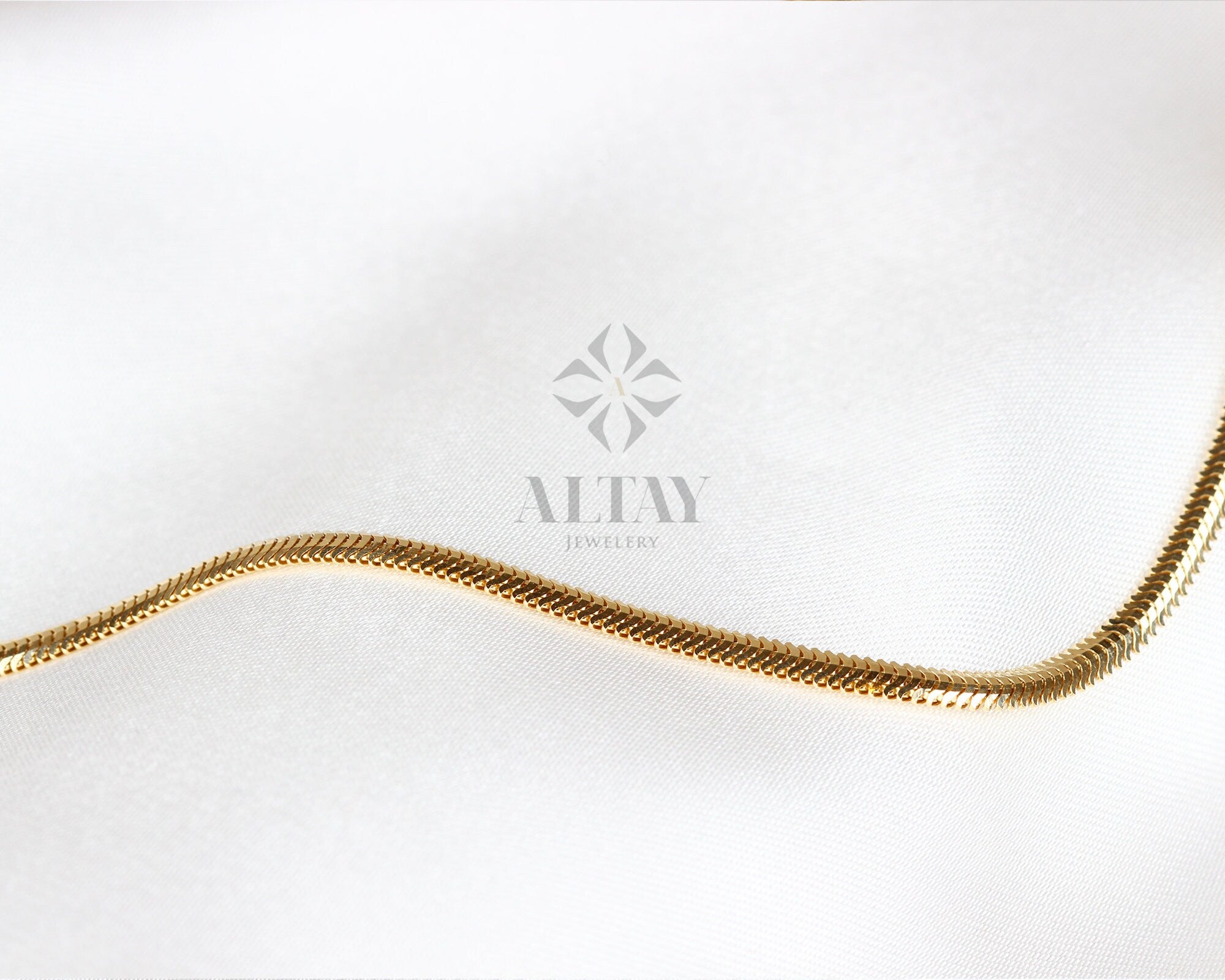 14K Gold Snake Chain Necklace, Gold Herringbone Chain, Gold Snake Chain, Flat Chain Necklace, Stacking Snake Chain Choker, Layering