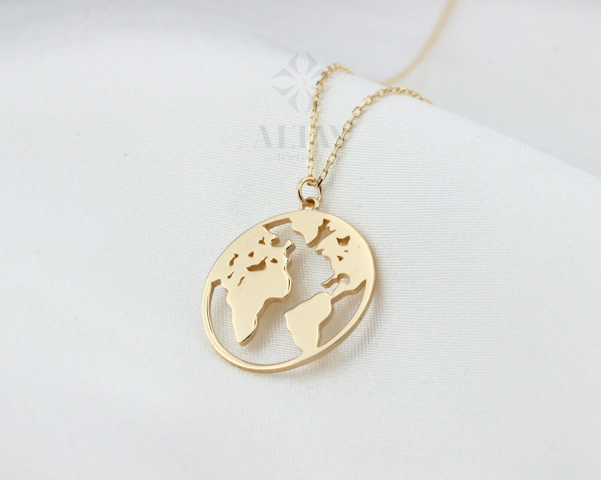 14K Gold Earth Necklace, World Map Necklace, World Necklace, Wanderlust Necklace, Dainty Necklace, Minimalist Travel Necklace, Love Jewelry