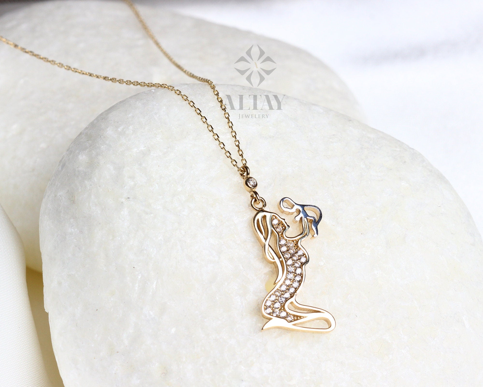 14K Gold Mother and Child Necklace, Family Pendant, Mother and Baby Charm, Mothers Day Gift, New Mom Gift, Valentines Day, Gift for Her