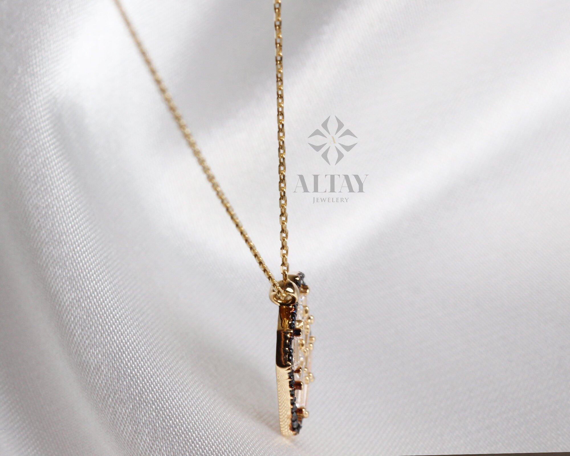 14K Gold Baguette Necklace, Baguette Diamond Pendant, Minimalist Baguette Charm, Rectangle Pendant Dainty Zirconia Choker, Valentine Gift